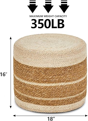 Miniatura 22 de Wimarsbon Puf otomano de 18 pulgadas, puf trenzado natural, puf rústico de tejido a mano, taburete reposapiés bohemio para dormitorio, mesa Cáscara