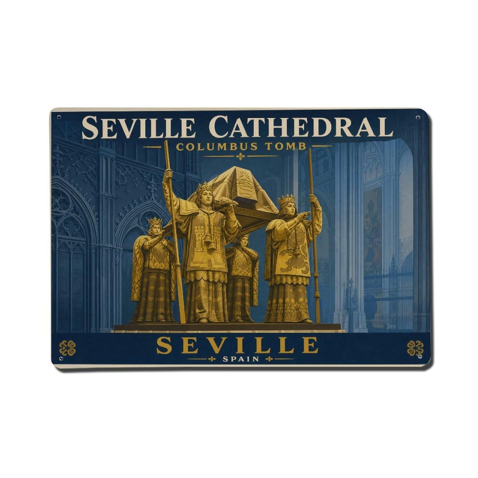 Yrnq 08X12inch Vintage Style Vintage Cathedral Tomb Columbus Monument Interior Spain Metal Tin Sign