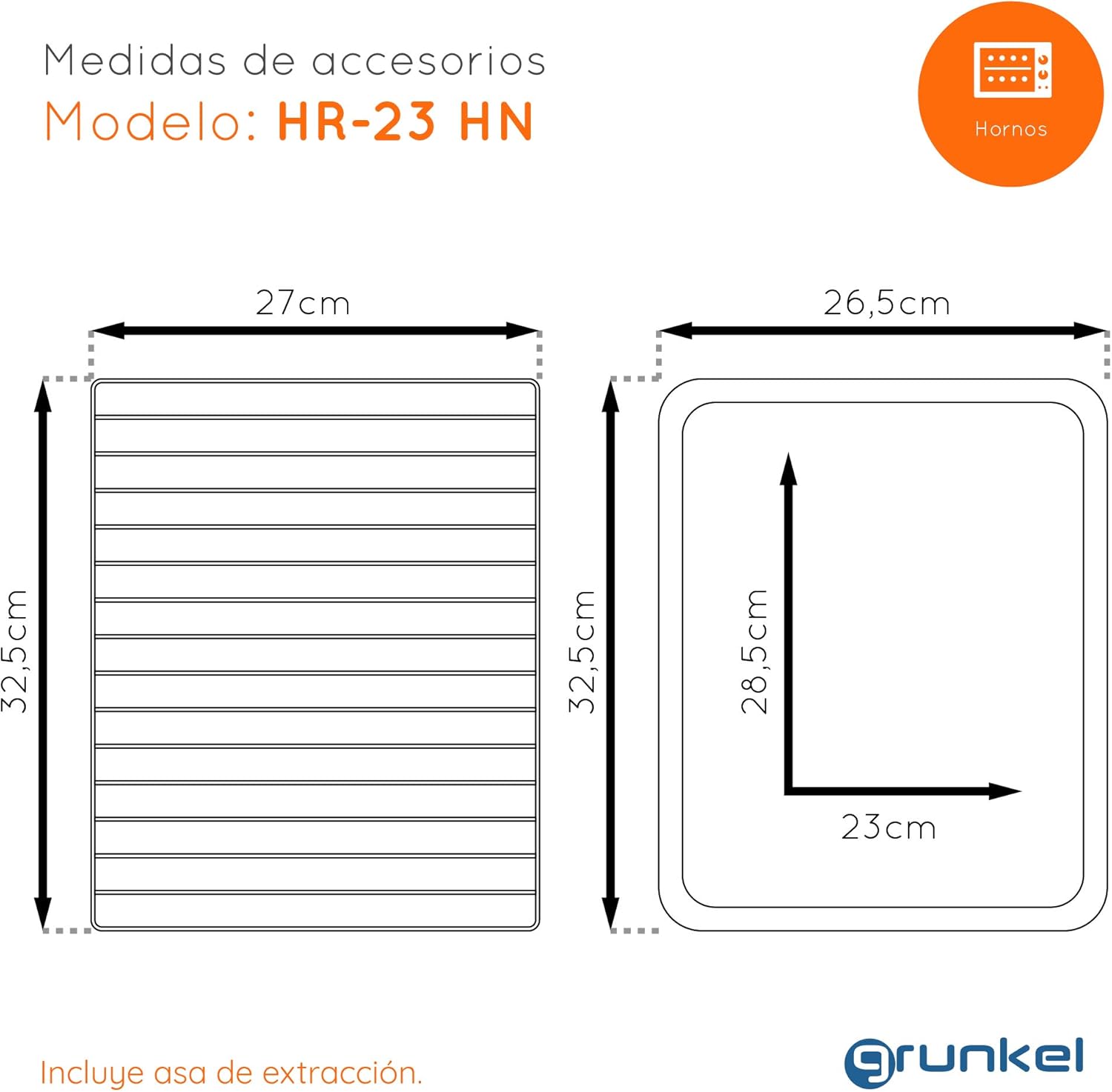 Grunkel - HR-23, Forno elettrico multifunzione da tavolo da 23 l con 3 funzioni di calore e selettore di temperatura fino a 230°C, Timer fino a 60 min, 1600 W (argento) Grunkel - HR-23, Forno elettrico multifunzione da tavolo da 23 l con 3 funzioni di calore e selettore di temperatura fino a 230°C, Timer fino a 60 min, 1600 W (argento)