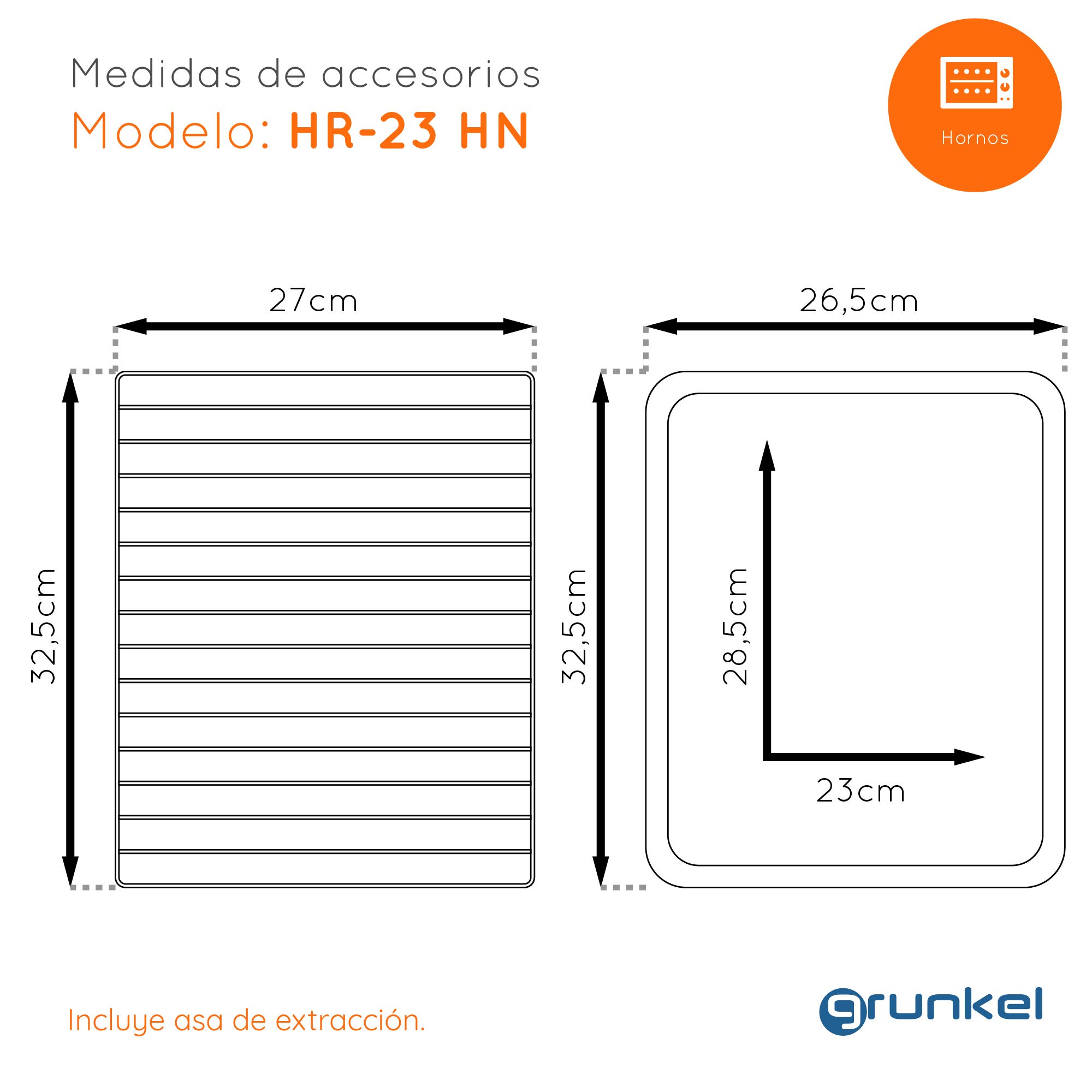 Grunkel Horno eléctrico multifunción de sobremesa de 23L con 3 funciones de calor y selector de temperatura hasta 230ºC. Temporizador hasta 60 min - 1600W