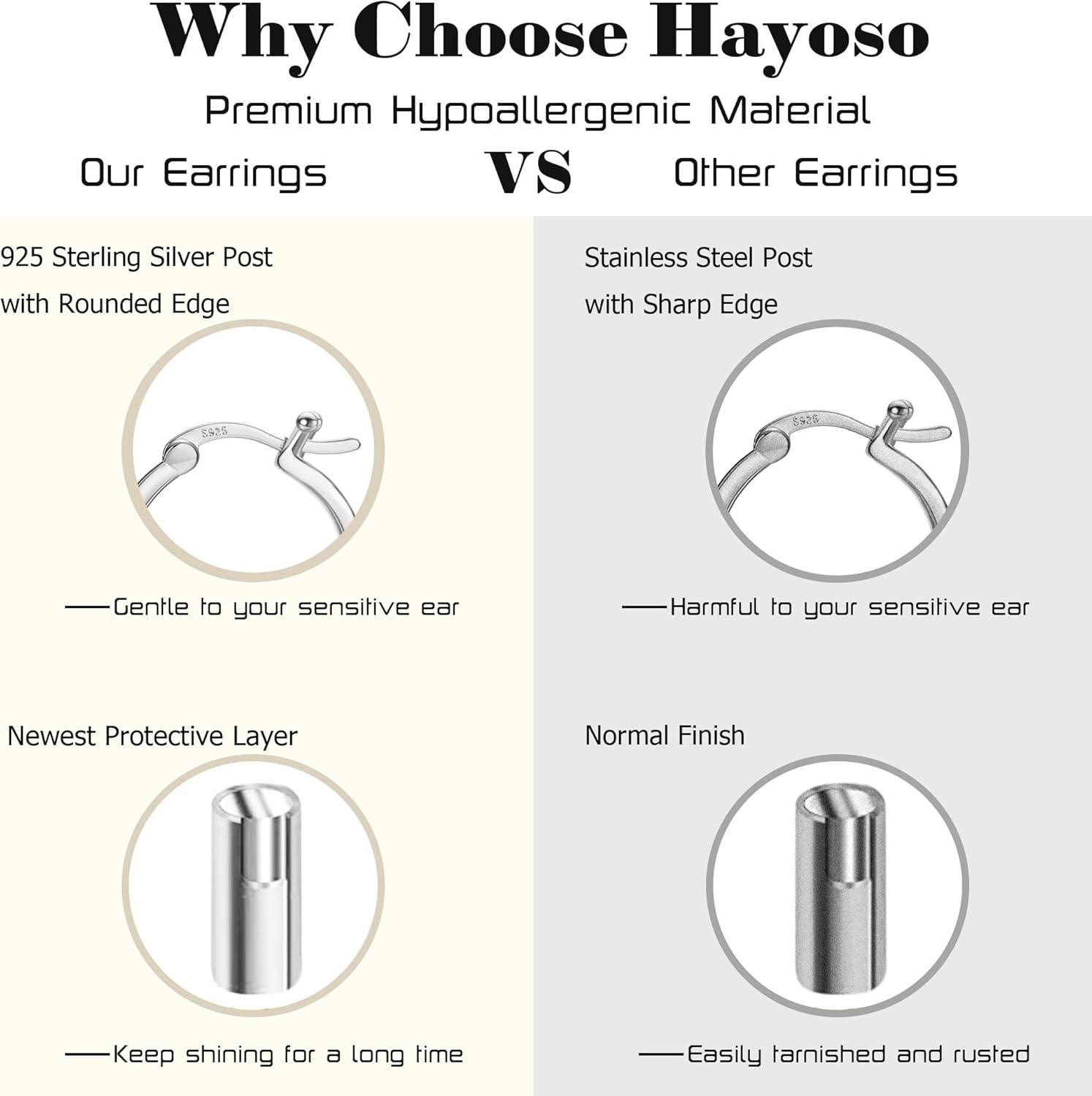 Hayoso 18K Gold Plated Hoop Earrings - 925 Sterling Silver Hoop Earrings Womens Hypoallergenic Hoops | Square Tube Hoop Earrings for Women 15mm/20mm/30mm/40mm - Image 6