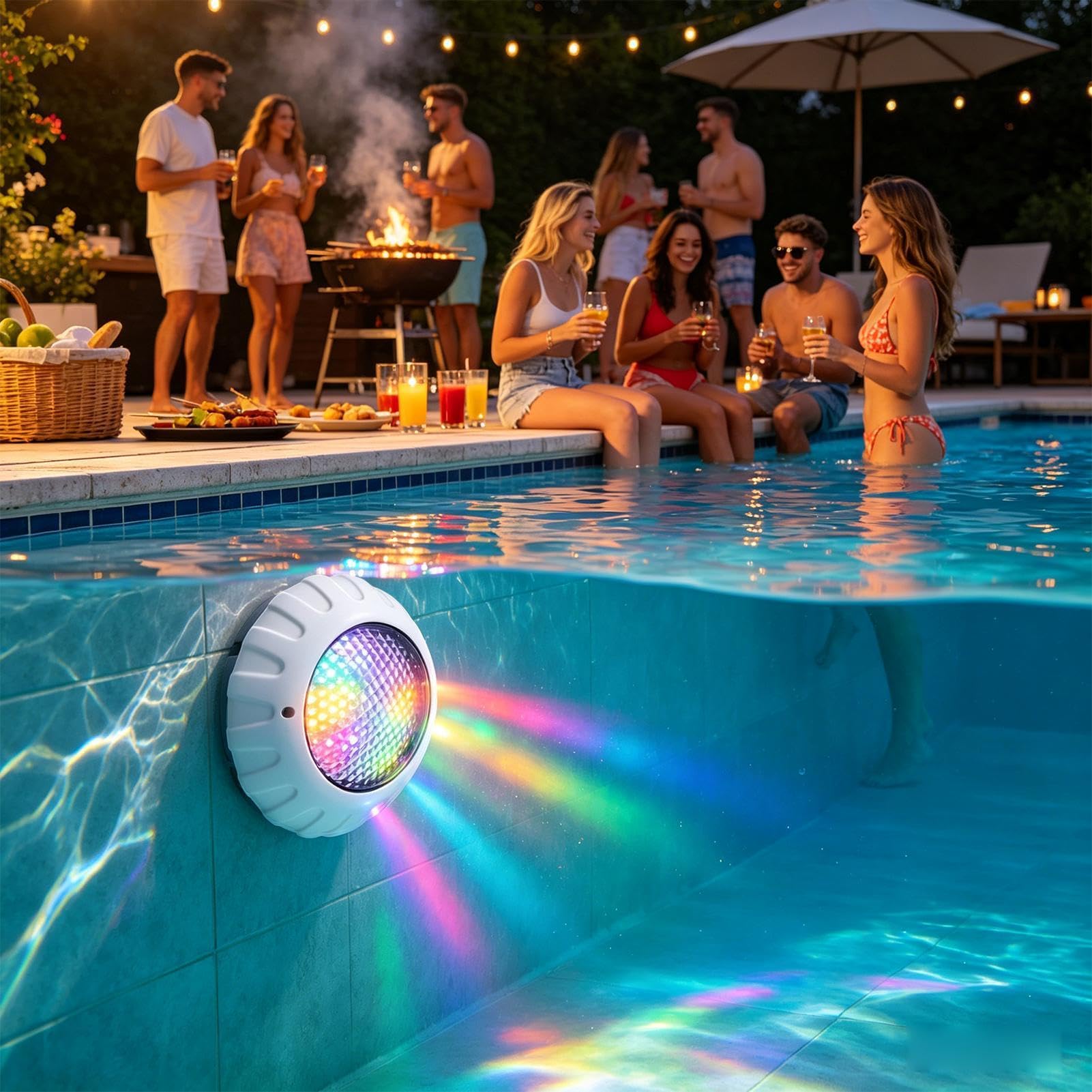 Generico Piscina 6500K IP68 Impermeabile | LED Piscina Multicolore per Idromassaggio Spa Bagno Doccia Feste Notturne Fontana Giardino e Laghetto