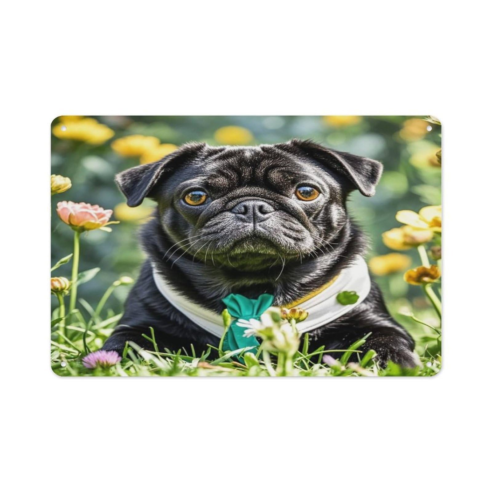 Cute Black Pug Dog Rectangle Aluminum Sign Vintage Horizontal Aluminum Plate Multi-Purpose Decoration Painting Farmhouse Style Metal Sign for Home Door Office Cafe