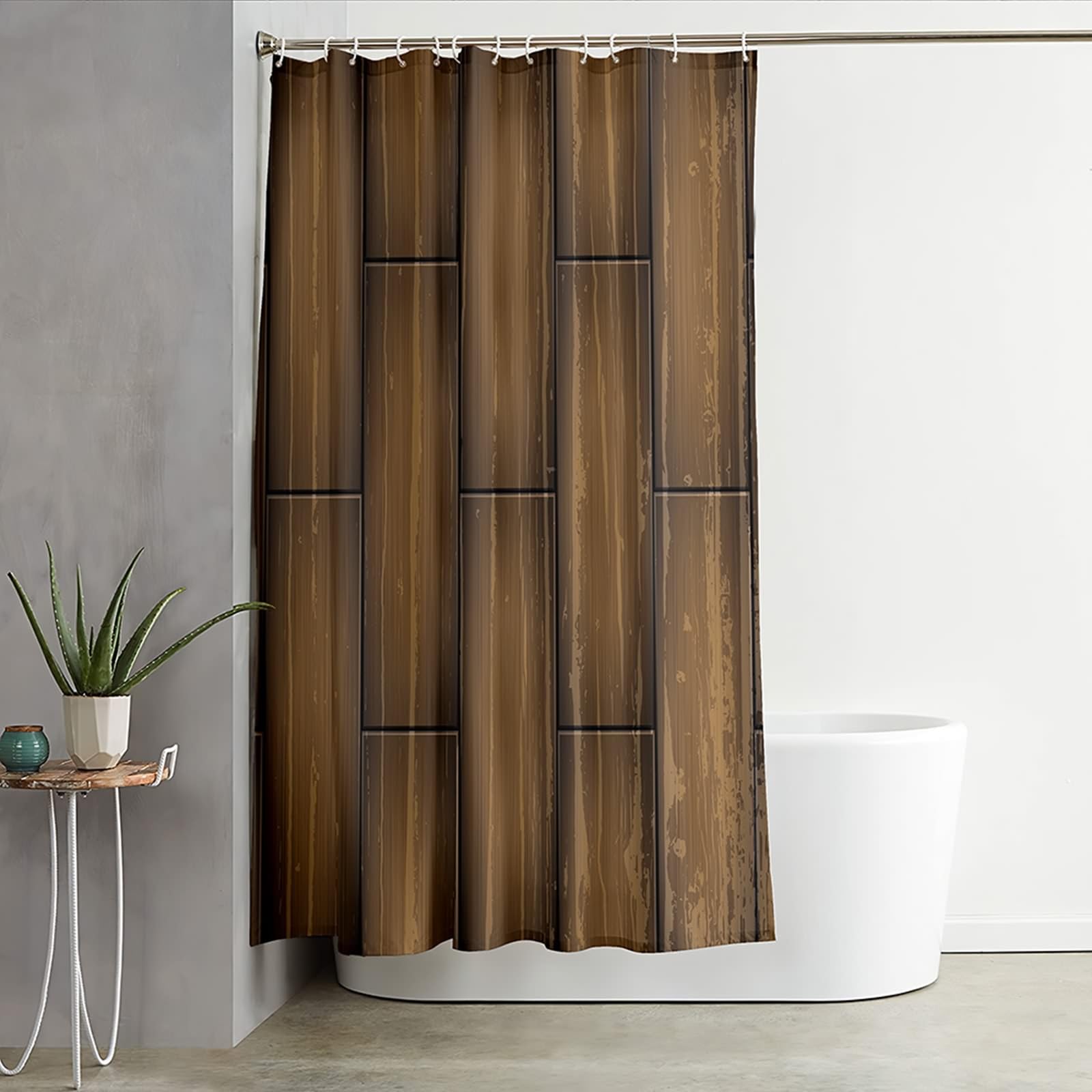 Tenda Doccia 180x200 Tessuto, Poliestere Marrone Tavola di legno geometrica Tenda vasca da bagno, lavabile, asciugatrice rapida