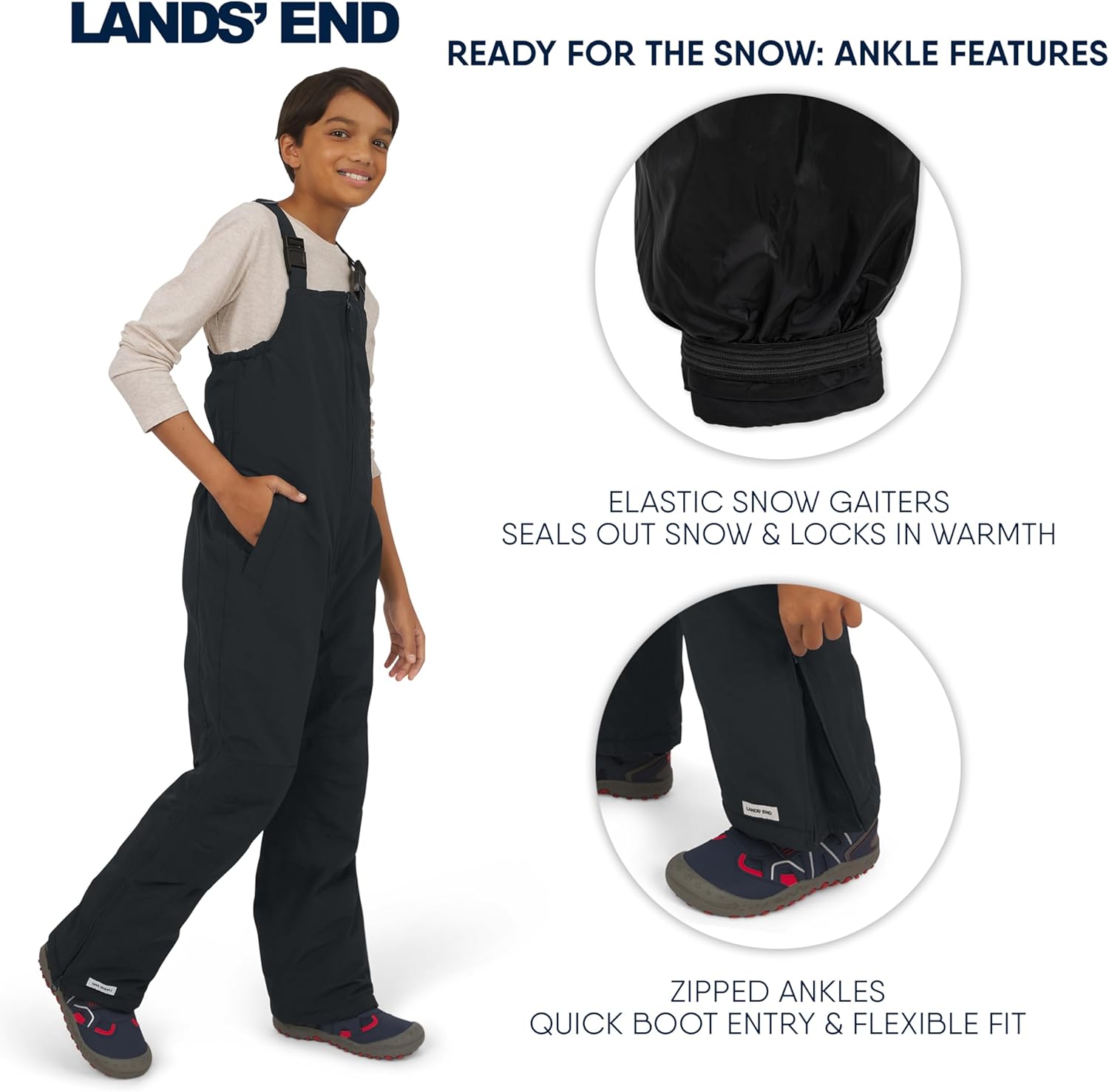 Lands' End Unisex Kids Squall Waterproof Adjustable Insulated Iron Knee Snow Bib Overalls - Image 5