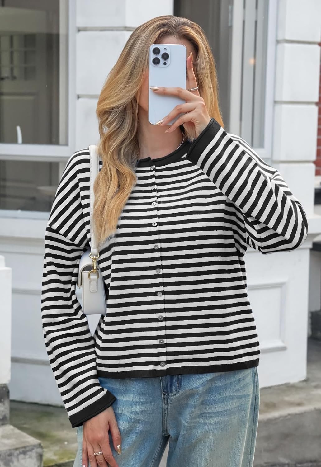 Womens Striped Cardigan Sweaters Casual Trendy Open Front Long Sleeve Button Down Lightweight Knit Fall Sweater - Image 5