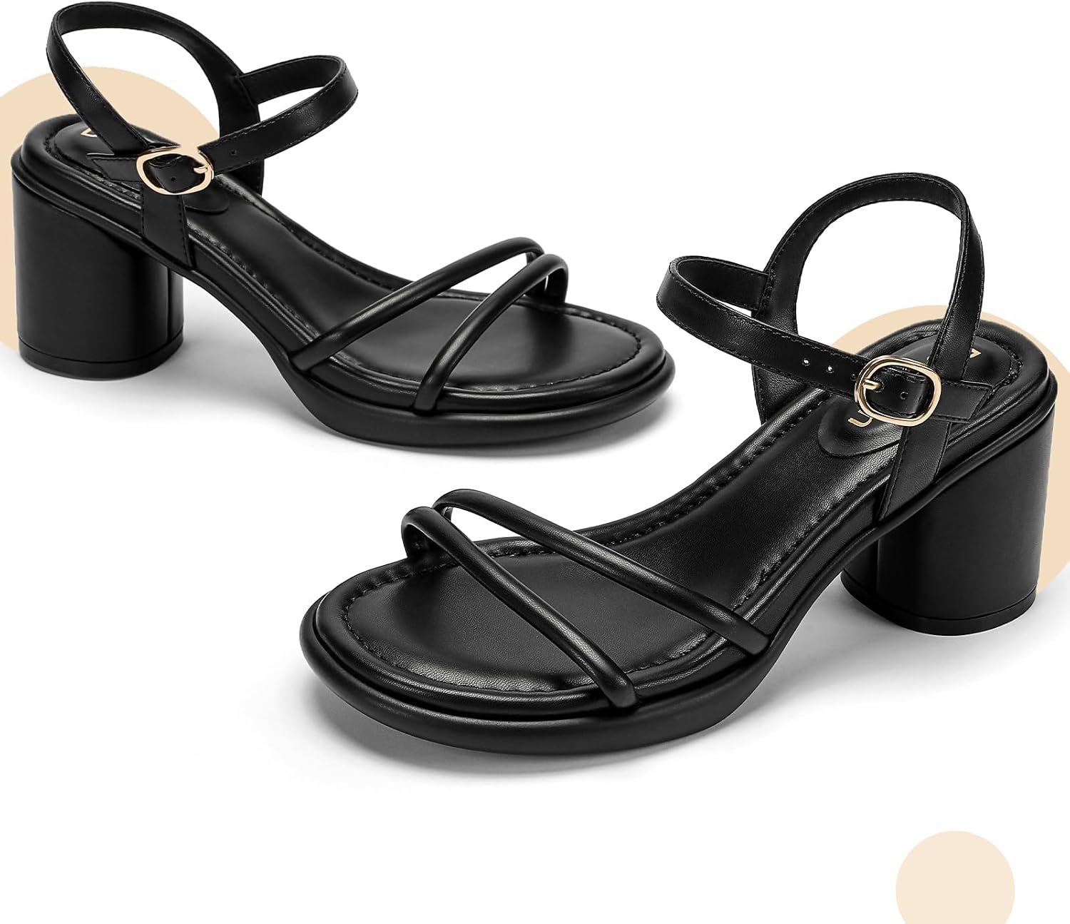 Women's Wide Width 2.7-Inch Block Heel Sandals Ankle Buckle Strappy Chunky Heels Prom Homecoming Wedding Dress Shoes
