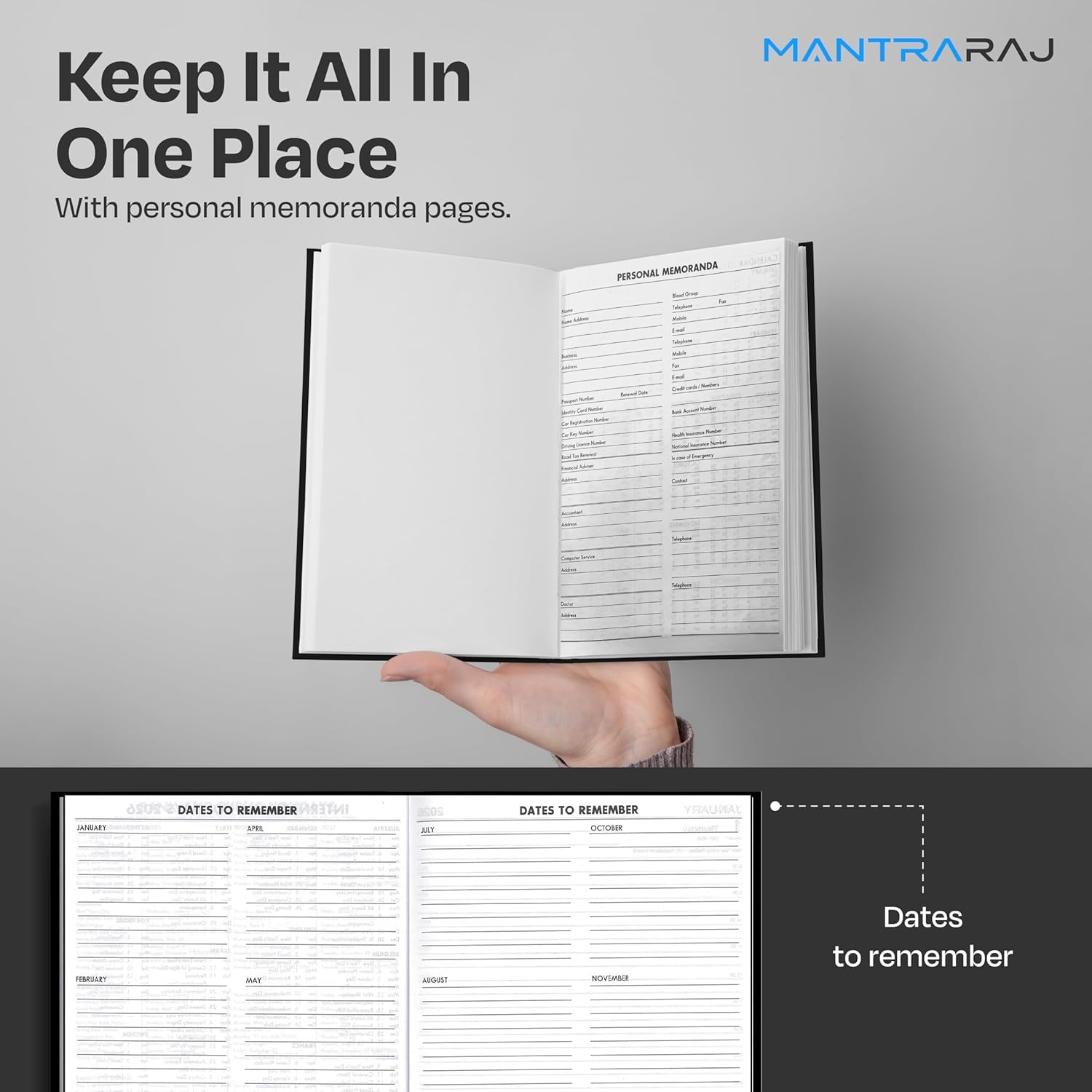 MantraRaj, agenda 2023, formato A4, 2 pagine al giorno, agenda per appuntamenti, agenda da ufficio, lavoro, casa, viaggi, organizzazione, appuntamenti (nero)