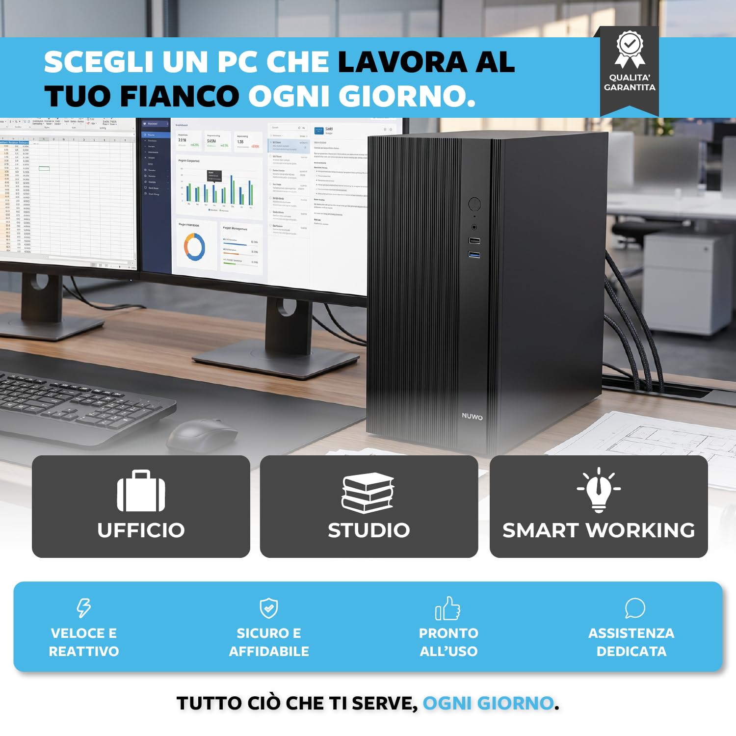 Keydo PC Fisso Desktop i5 fino a 3,8 GHz | Ram 16GB | SSD 256GB | WiFi Usb | Windows 11 Pro | Computer Desktop per Ufficio Casa e Studio - Pronto all’uso