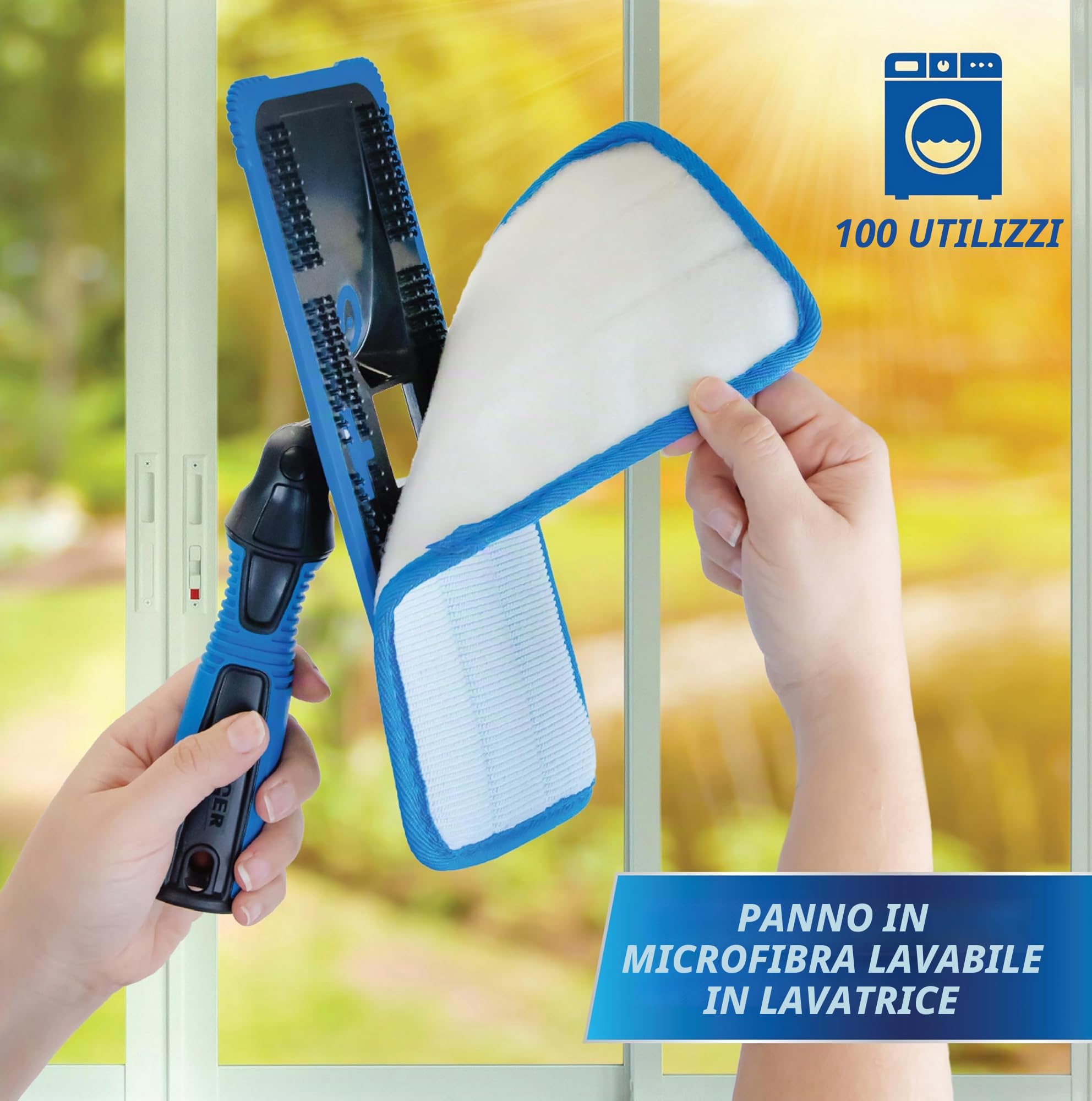 Unger ProClean - Pulitore per finestre per interni, strumento per la pulizia di finestre, vetri e specchi, risultati senza aloni, cuscinetti in microfibra riutilizzabili per la sostenibilità