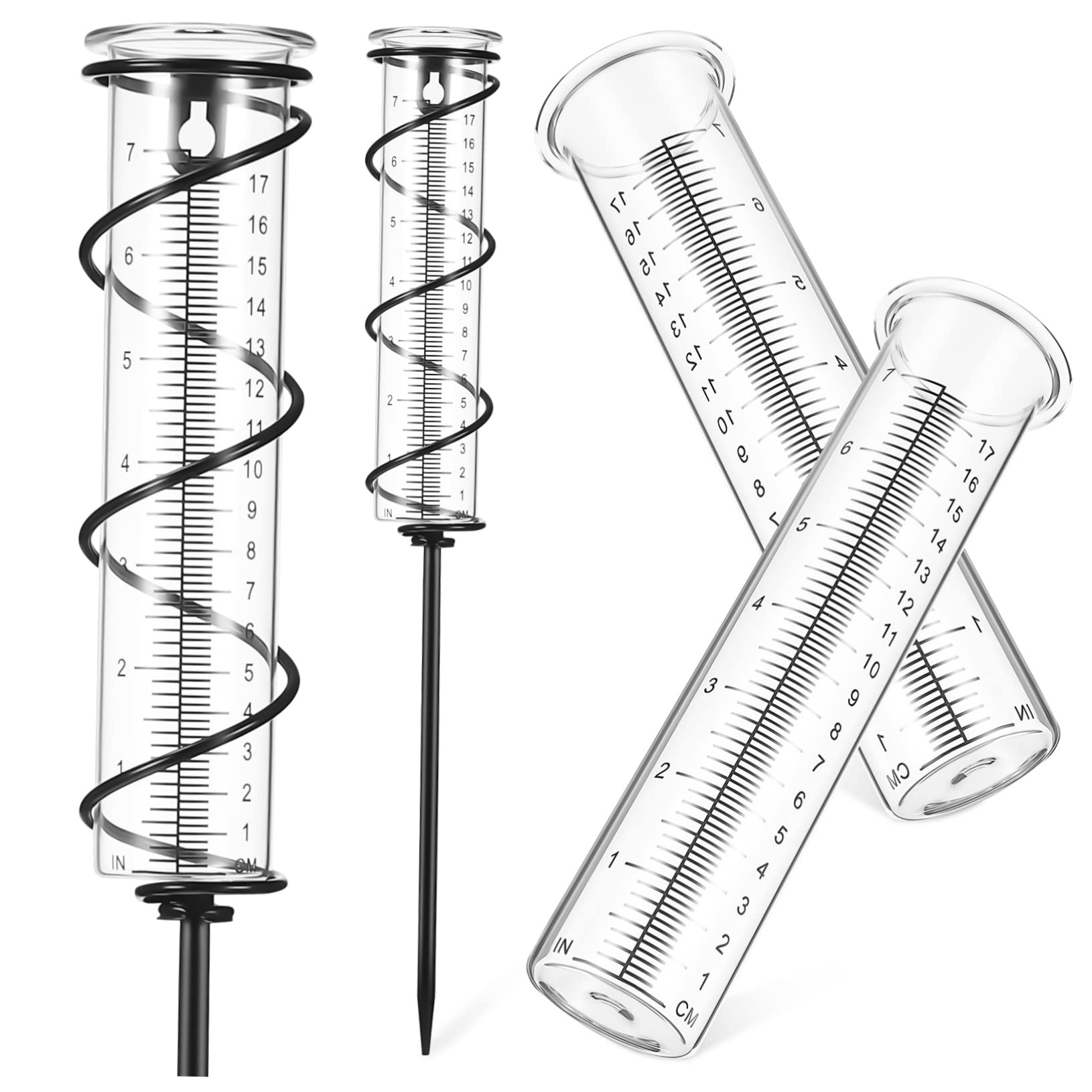 Kisangel Regenmesser Glas 7 Zoll mit Metallhalterung und Erdspieß Präzisions Niederschlagsmesser für Garten Außen Wetterfestes Ersatzrohr Satz