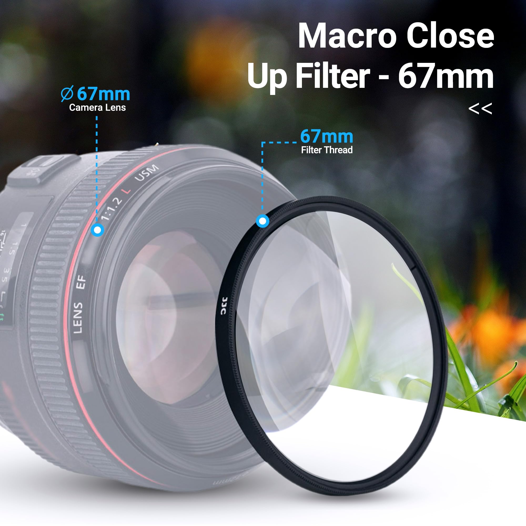 JJC F-CK serie Close-Up Macro Filter Kit (+2,+4,+8,+10) viene fornito con lente pounch per obiettivo 67mm