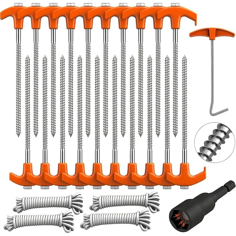 HORUSDY 20 Pack 20CM / 8-Inch Heavy Duty Tent Stakes Awning Pegs Camping Stakes with 4 x 13ft Rope & 1 Stopper T Pull Hook