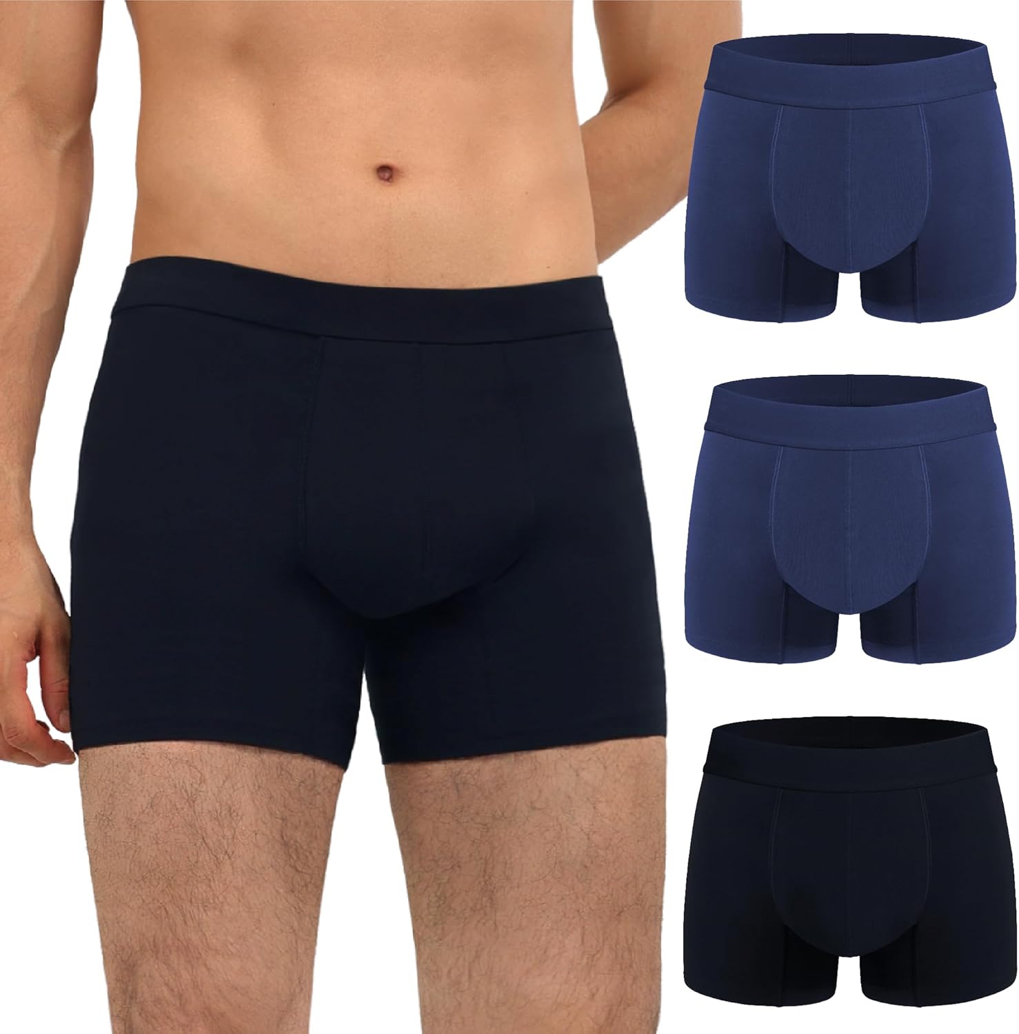 Incontinence Underwear for Men Washable Urinary Leak Proof Absorbent Boxer Brief Male Bladder Leakage Protection 3 Pack (Black 2 Dark Blue XL)