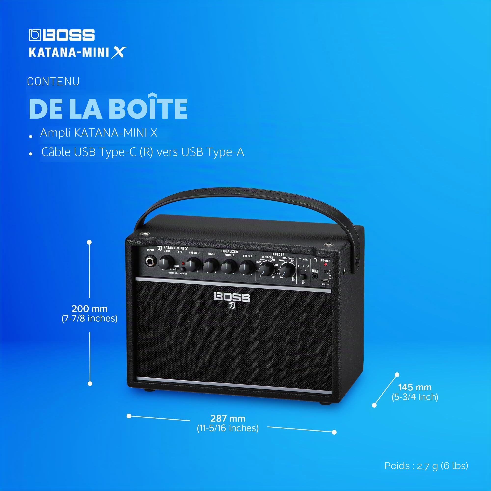 Boss Katana-Mini X Amplificateur de Guitare Portable 10 W 12,7 cm