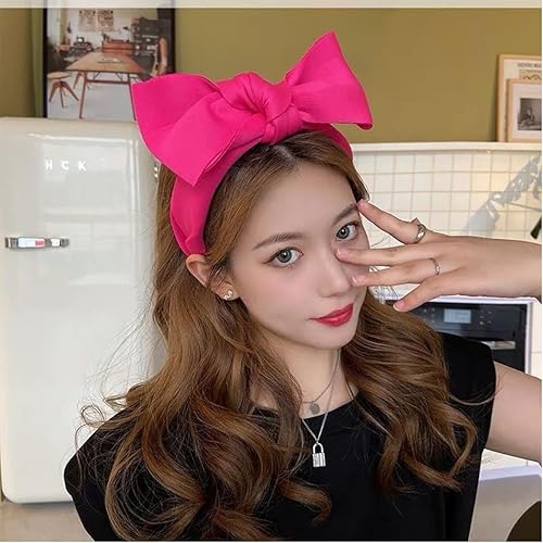 Miniatura 3 de IHEOJAOC Diademas de lazo súper grandes, diademas de color rosa intenso para mujeres y niñas, diadema de diseño de princesa, turbante, accesorios
