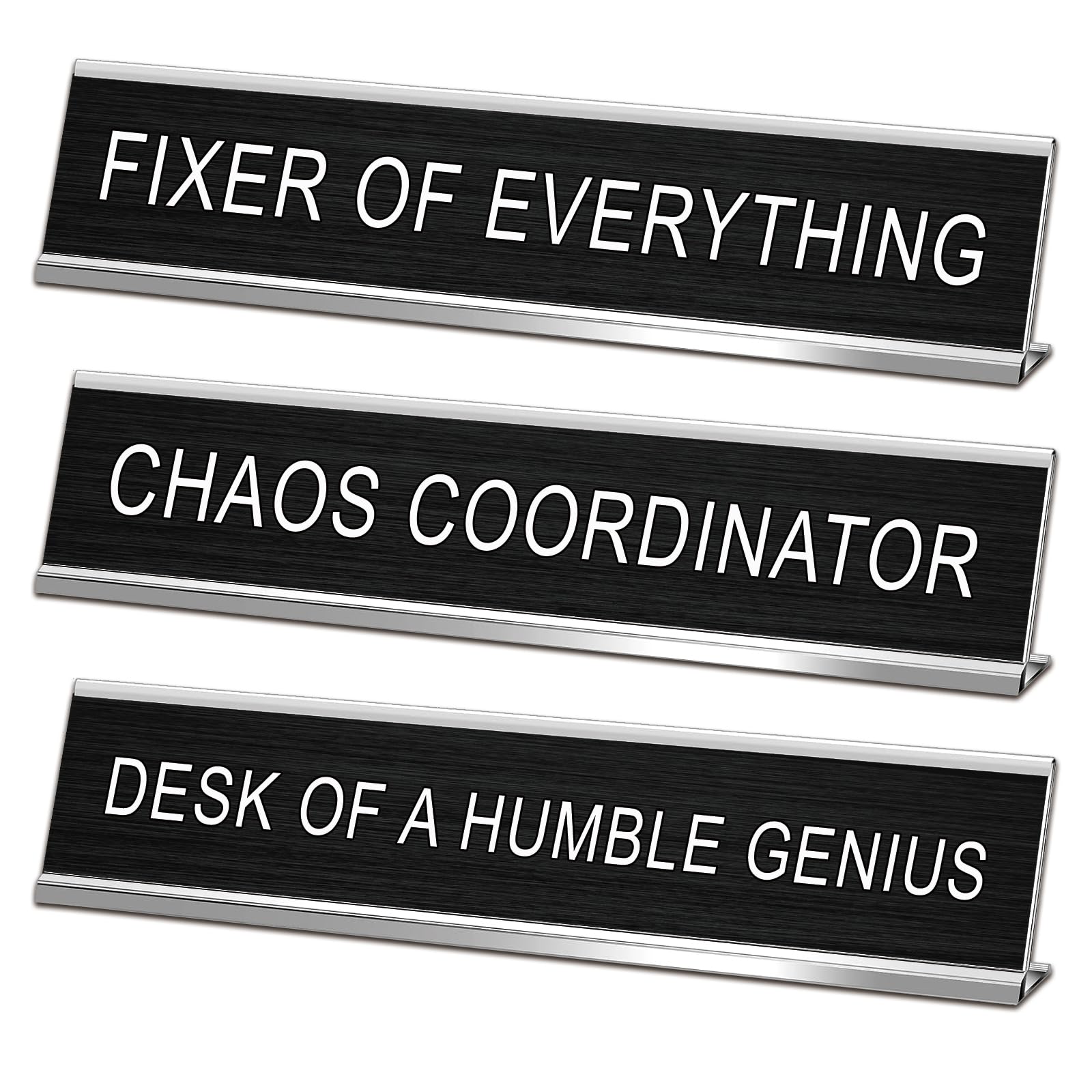 3 Pcs Chaos Coordinator Fixer of Everything Desk of a Humble Genius Funny Desk Signs for Office, Black Base Novelty Nameplate Office Decor Plaque for