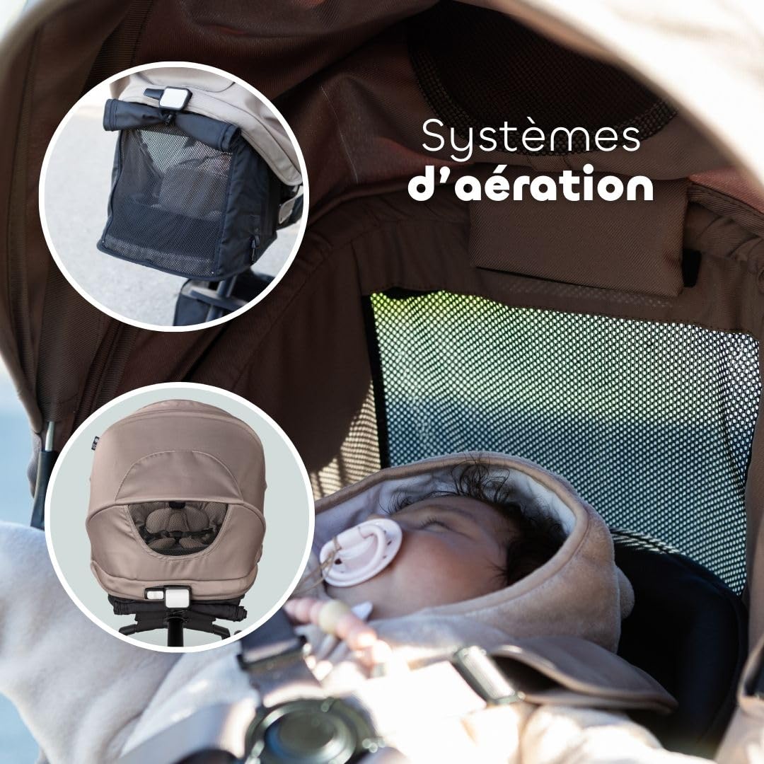Poussette BÉABA x Micro Mobility Baby Cruiser, Dès la Naissance, Assise Rotative 360°, 7 Positions 3 Inclinaisons Pliage Une Main, Chaise Haute, Roues LED, Harnais 5 Points, Canopy XXL UPF 50+, Pralin