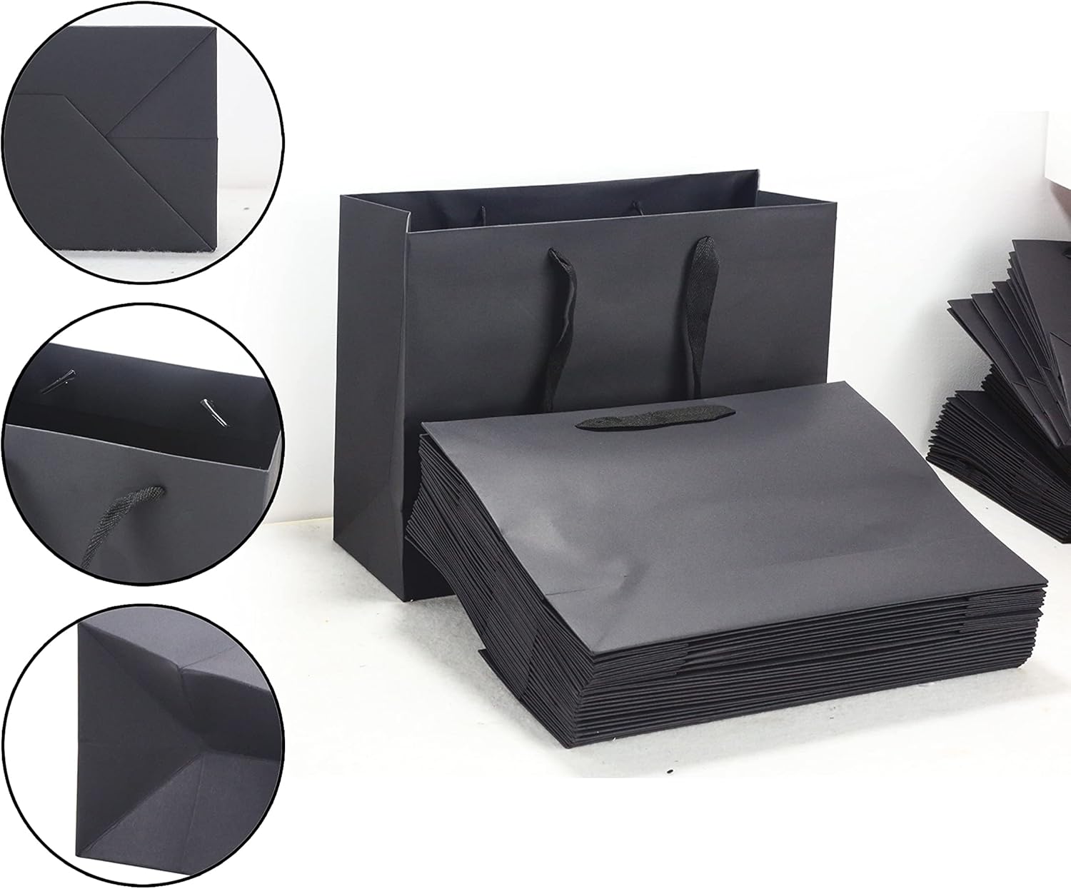 HUAPRINT 30 Pack Black Gift Bags with Ribbon Handles,13x5x10 inch Paper Bag Bulk for Shopping Party Favor Merchandise Business Wedding Craft Retail Holiday