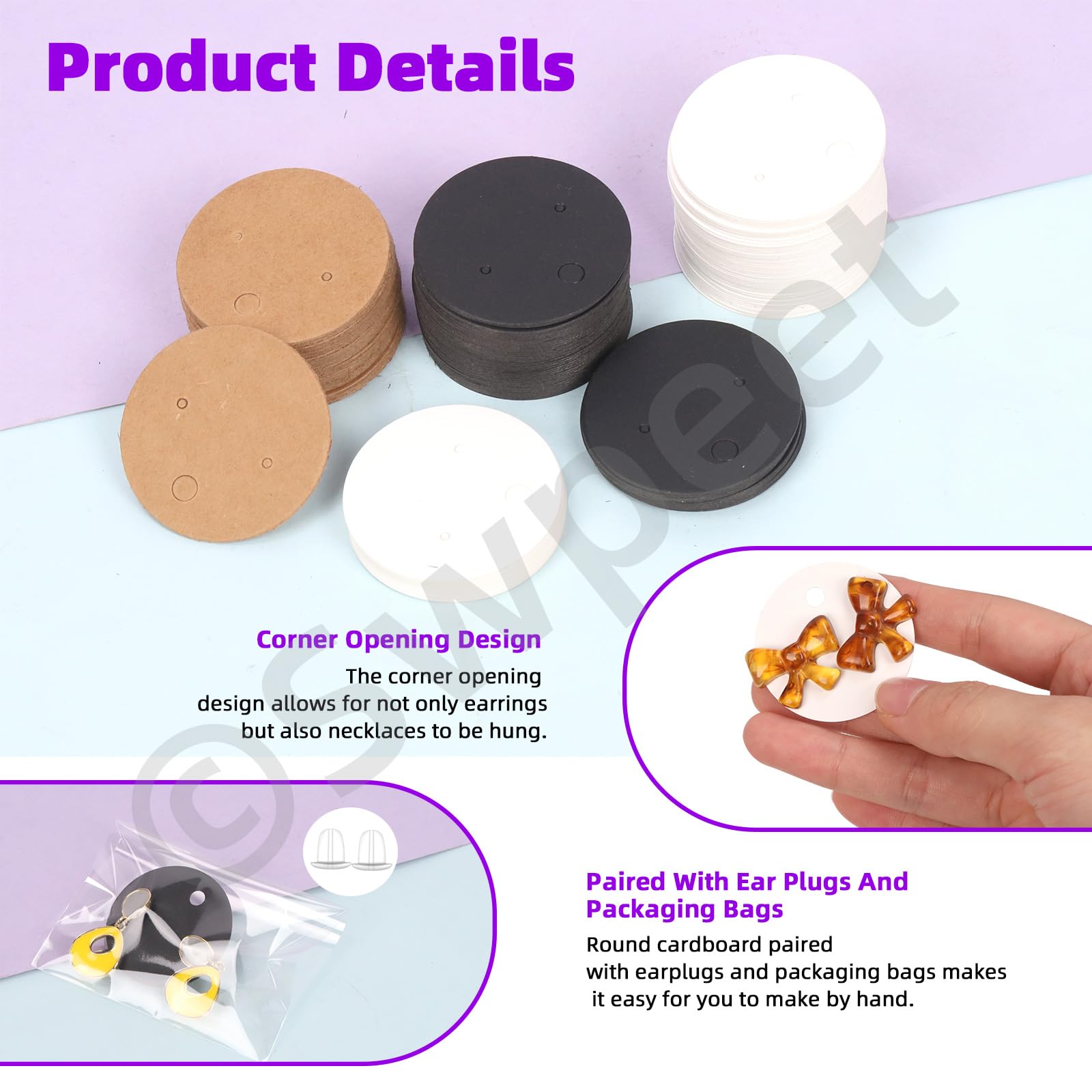 Swpeet Kit 800 Cartes à Suspendre Boucles D'Oreilles - Supports, Bouchons Silicone Et Sacs Auto-Adhésifs