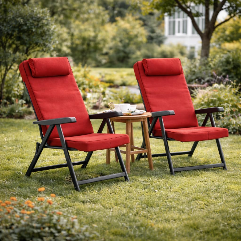 MA MAISON Sedia Reclinabile Imbottita 122x60x61 cm - con Poggiatesta, 6 Posizioni, Braccioli Ergonomici, Struttura in Acciaio, per Interno, Esterno - Made in Italy ROSSO