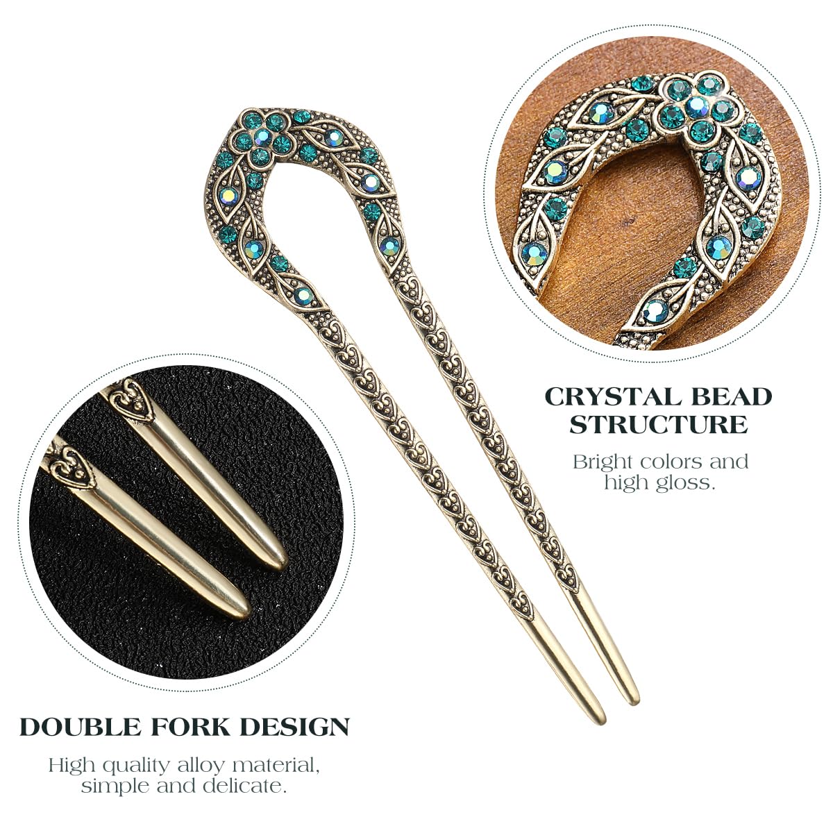 Fashion Crystal Hair Clip Delicate U-shaped Double Prong Chignon Hair Pin Hair Accessory Hair Pin for Women Girls Ladies - Image 3