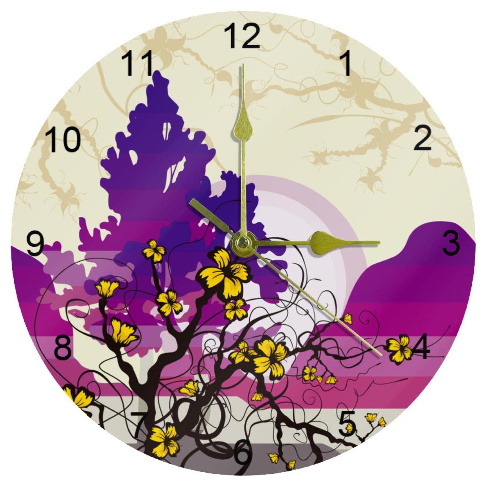 Horloge murale silencieuse en bois violet de 25,4 cm sans tic-tac pour chambre