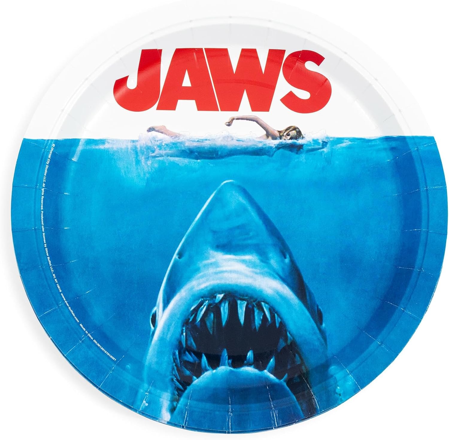 Silver Buffalo Jaws 60 Pack Partyware Disposable Paper Plates, Napkins, and Cups