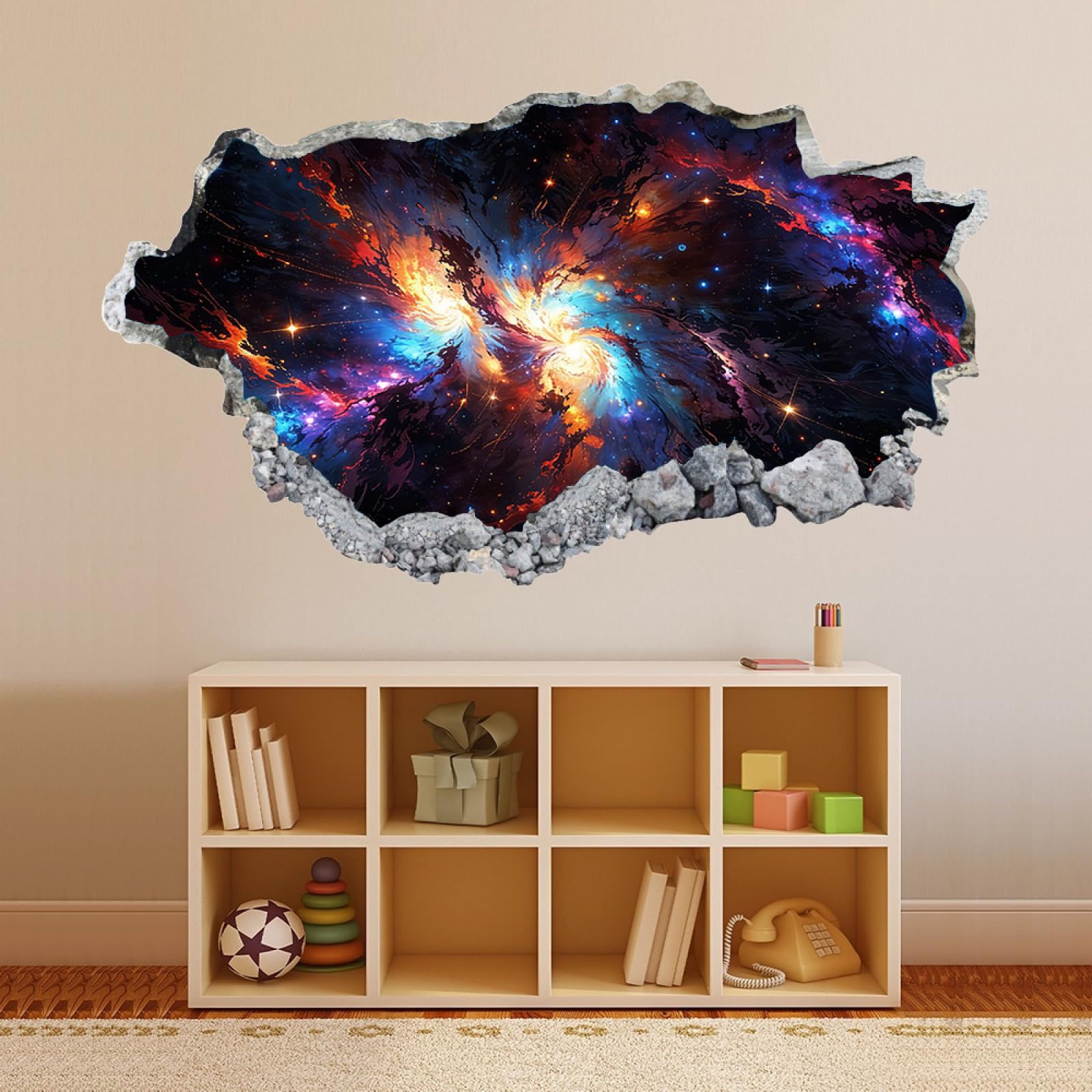 Stickers Muraux 3D Brisé Univers Décoration de la maison amovible de tatouage mural Décalcomanies imperméables pour pépinière chambre 70x122cm