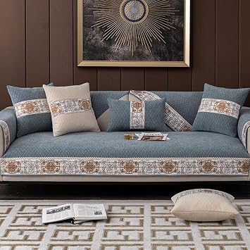 vctops Vintage Chenille Soft Couch Sofa Cover Floral Pattern Sectional Couch Cover Non-Slip Sofa Slipcover Furniture Protector for Pets Kids Children Dog Cat Greyish Blue,28"x35"
