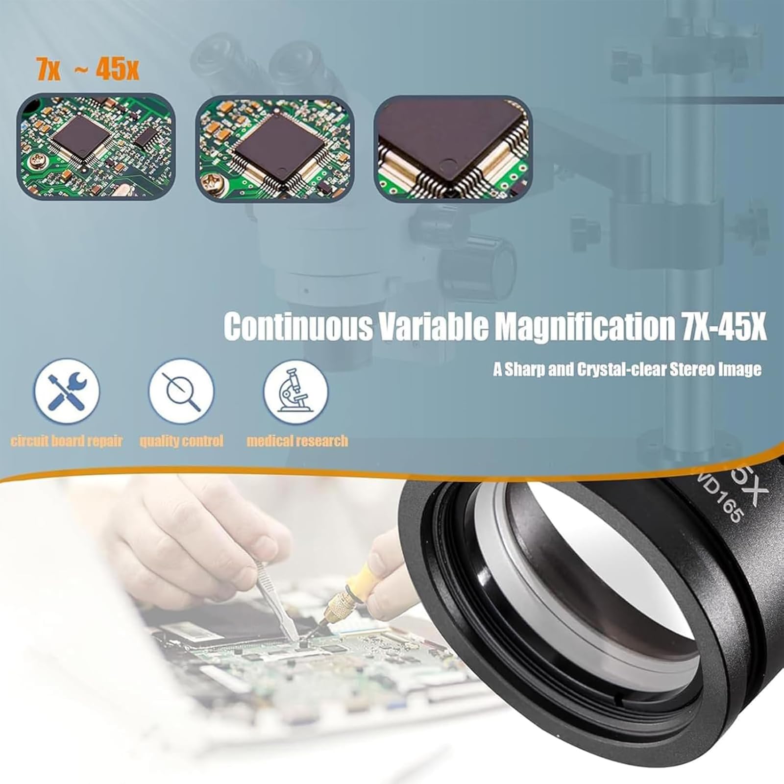 Microscopio Profesional para Joyería, Lupa Multidireccional con Microincrustaciones, Brazo Flexible Y Espejo WF10*/20, Aumento De 7X-45X Y Campo Claro, para Fotografía Y Gemología