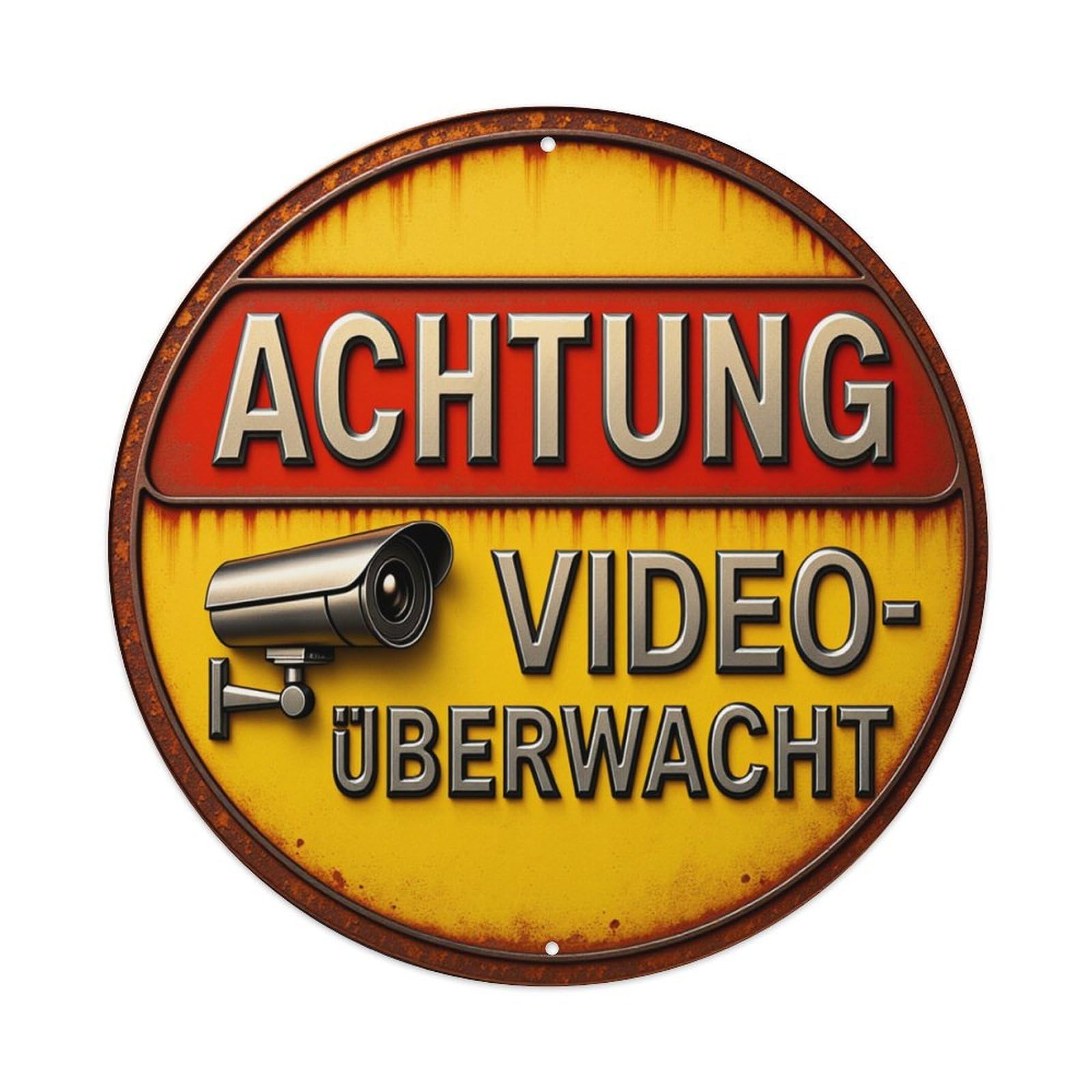 Attention Video Monitored Sign Pattern Round Tin Sign Retro Metal Sign for Cafe Bar Pub Home Game Room Gym Club Wall Decoration Vintage Metal Poster 8x8 Inch