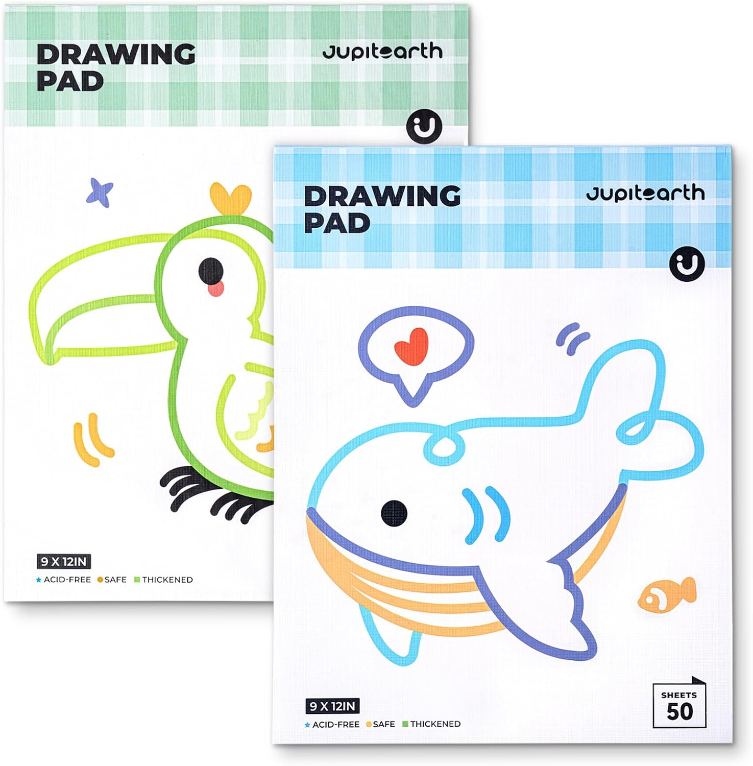 JUPITEARTH Sketch Pads 2-Pack: 100 Sheets 9x12 Inch Acid-Free Drawing Paper, Glue-Bound Sketchbook for Kids Art, Coloring & Painting
