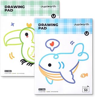JUPITEARTH Sketch Pads 2-Pack: 100 Sheets 9x12 Inch Acid-Free Drawing Paper, Glue-Bound Sketchbook for Kids Art, Coloring & Painting