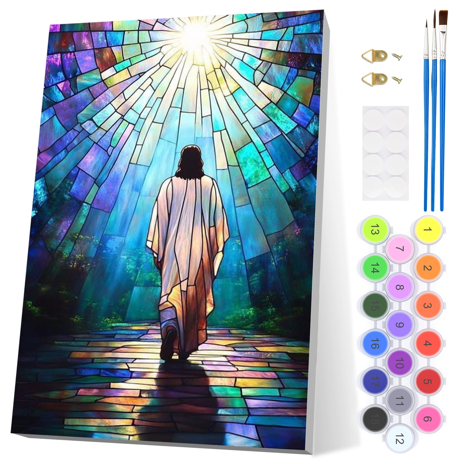 EOBROMD Jesus Paint by Numbers for Adults with Frame, Stained Glass Paint by Numbers Kits, Acrylic Easy Painting by Numbers for Gift Home Wall Decor 8x12in — image 1