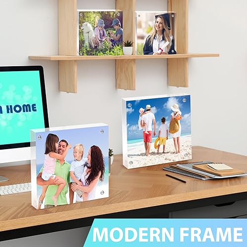 Miniatura 6 de JEFHOMKIT Marco de fotos acrílico de 4 x 4, paquete de 4 marcos acrílicos, marcos de fotos de acrílico transparente, marco de bloque 20% más grueso,