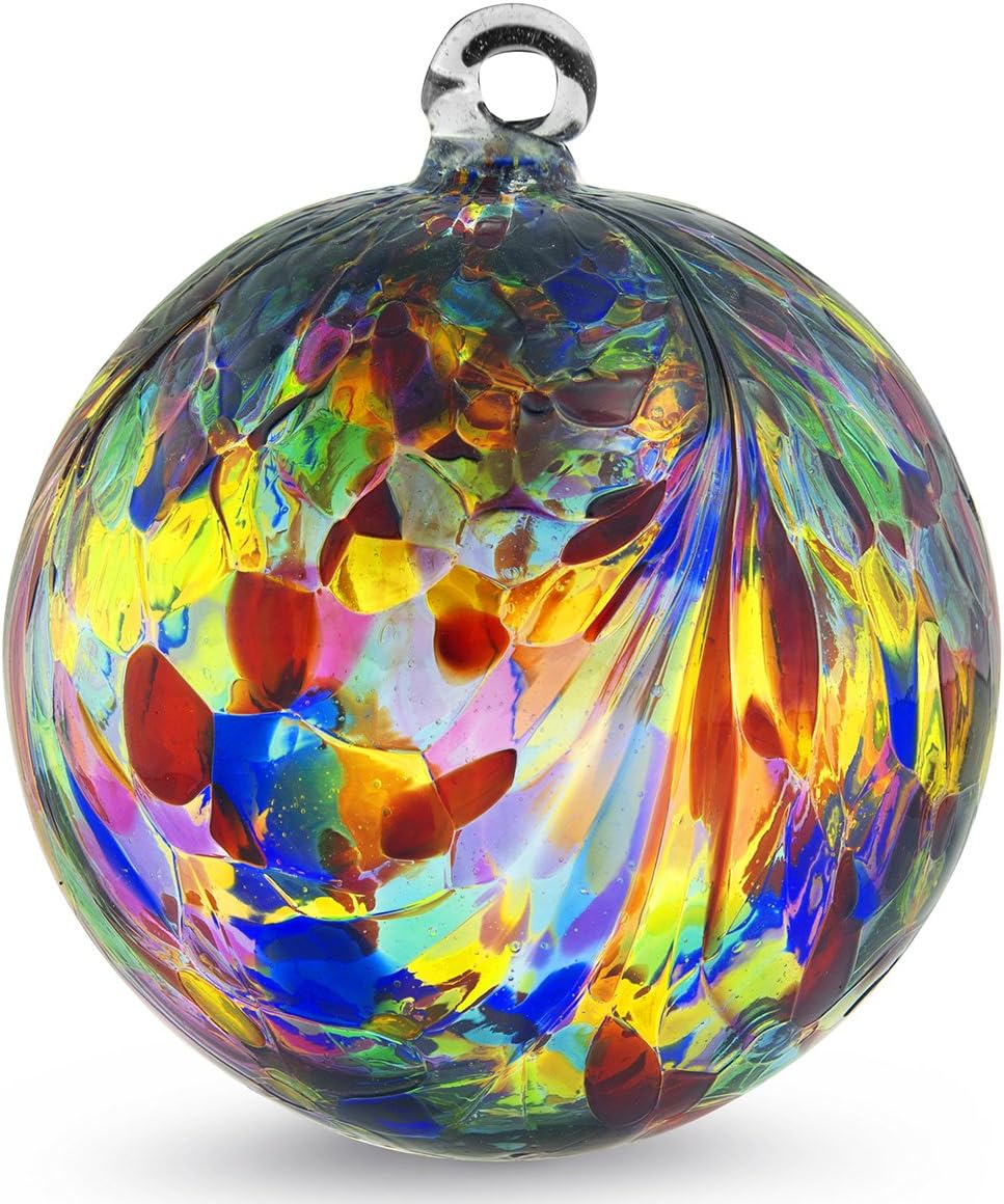Friendship Ball Multicolor Plume Design 6 Inch by Iron Art Glass Designs