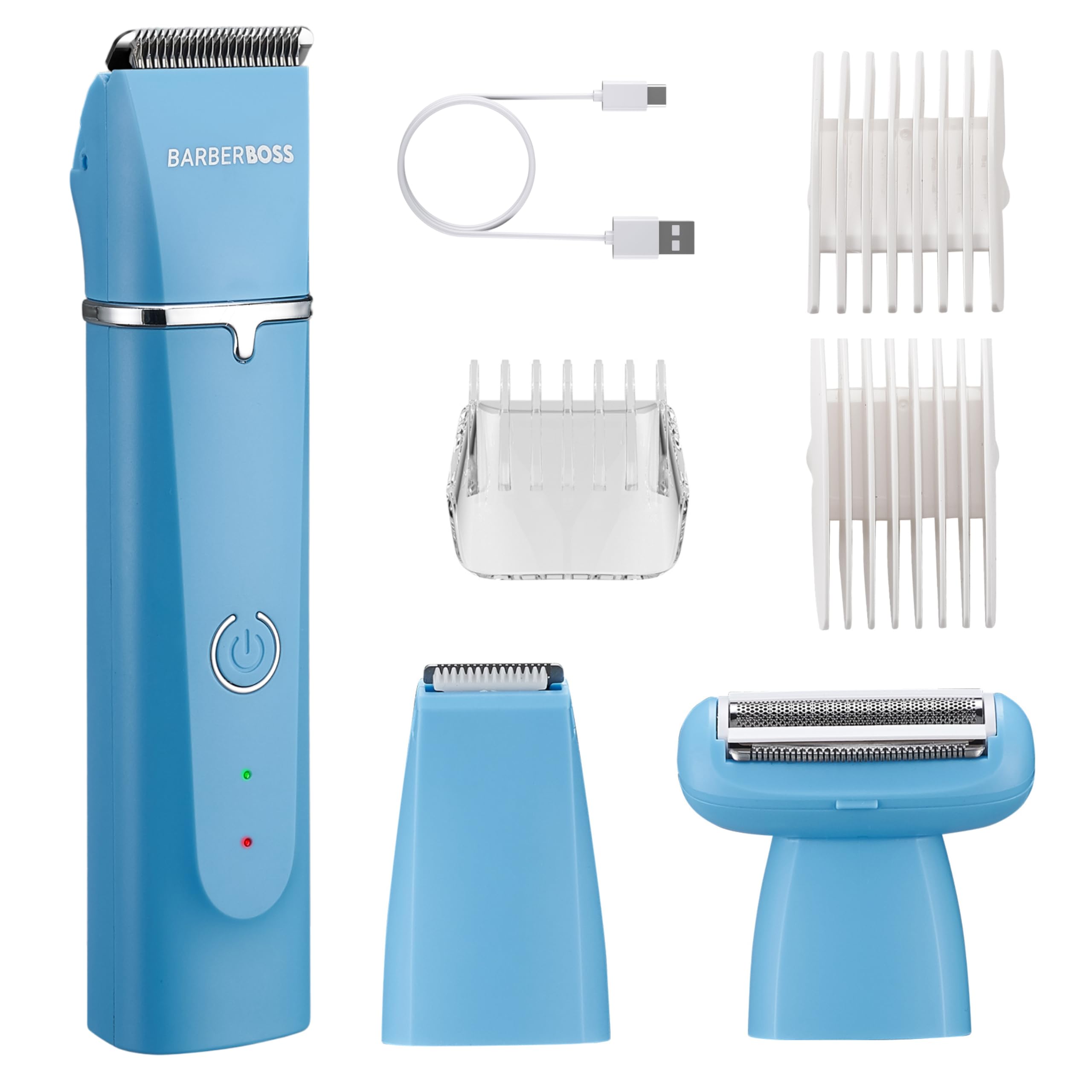 BarberBoss Grooming Kit for Men, Beard, Hair & Body Trimmer, 3 Interchangeable Heads, Ceramic Blades, USB Rechargeable, Waterproof, Face and Body Clipper Set