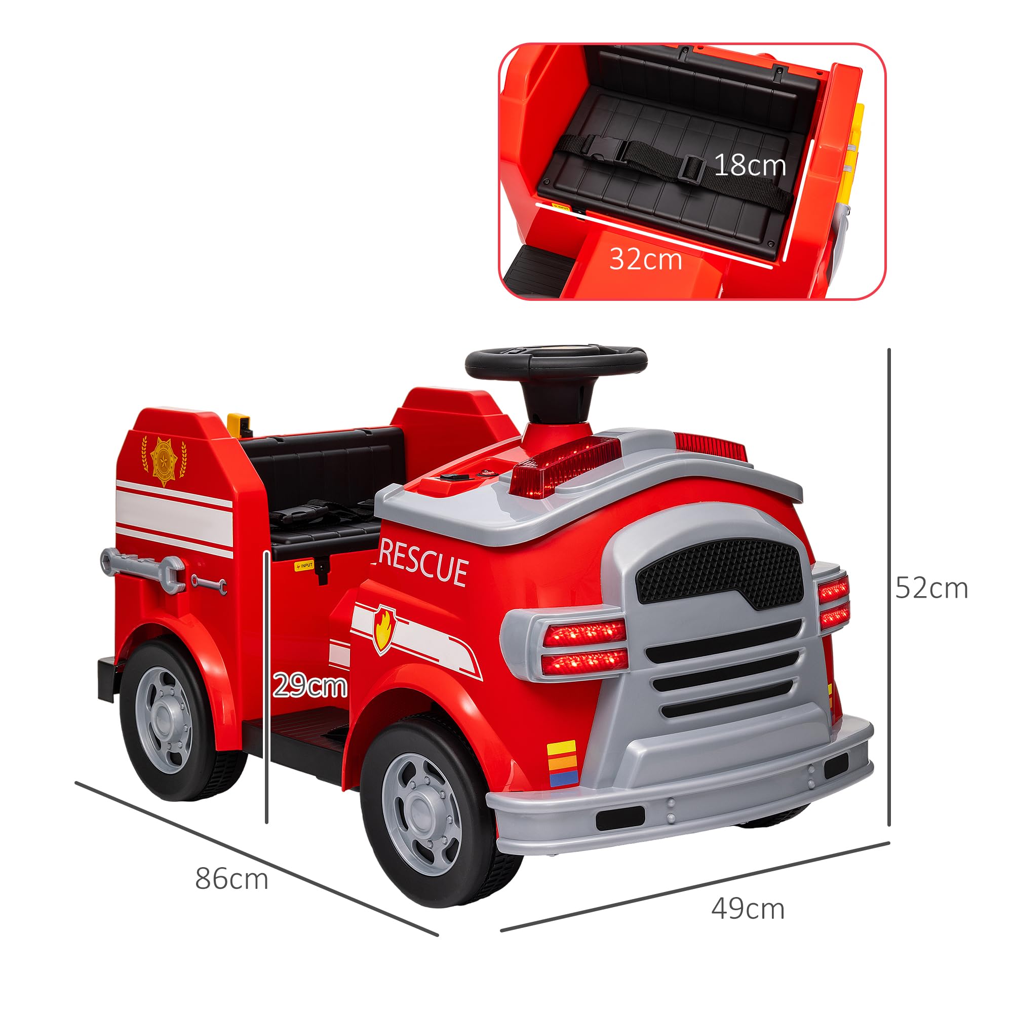 AIYAPLAY Kinder Elektroauto 12V Kinderauto Elektrisch für 3-5 Jahre Rot | Hupe, Musik, Sirene, Warnlampe, Elektrofahrzeug mit Scheinwerfer, Sanftanlauf, Kinder Feuerwehrauto, 3 km/h