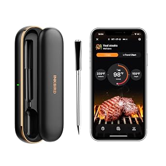 INKBIRD Meat Thermometer Wireless, Smart Bluetooth Meat Thermometer, IP67 Waterproof Wireless Meat Probe with Rechargeable Box for Outdoor Grill Smoker BBQ Rotisserie iOS & Android App