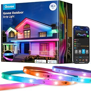 Govee Outdoor LED Strip Lights, 98.4ft Smart Outdoor Lights Work with Alexa and Google Assistant, App Control, IP65 Waterproof, RGBIC Lights for Patio, Eave, Party Decorations