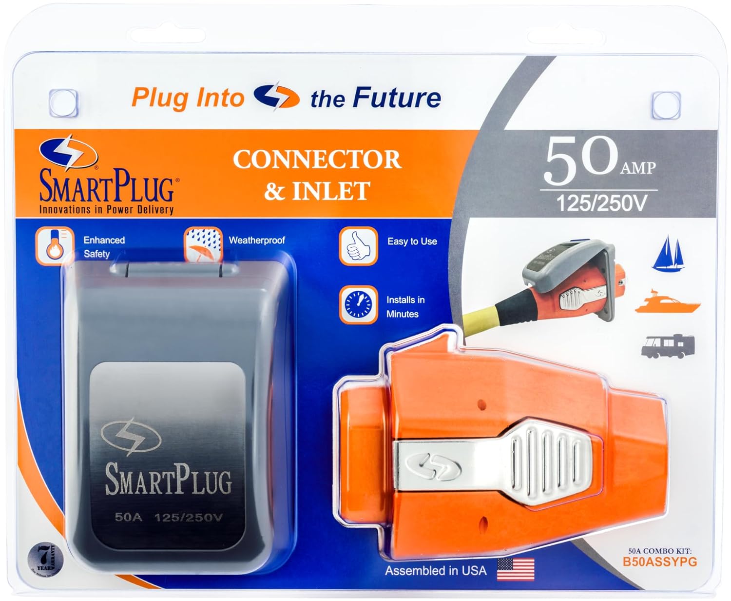 SmartPlug B50ASSYPG Combo Kit with Female Connector and Non-Metallic Inlet - 50 Amp, Gray