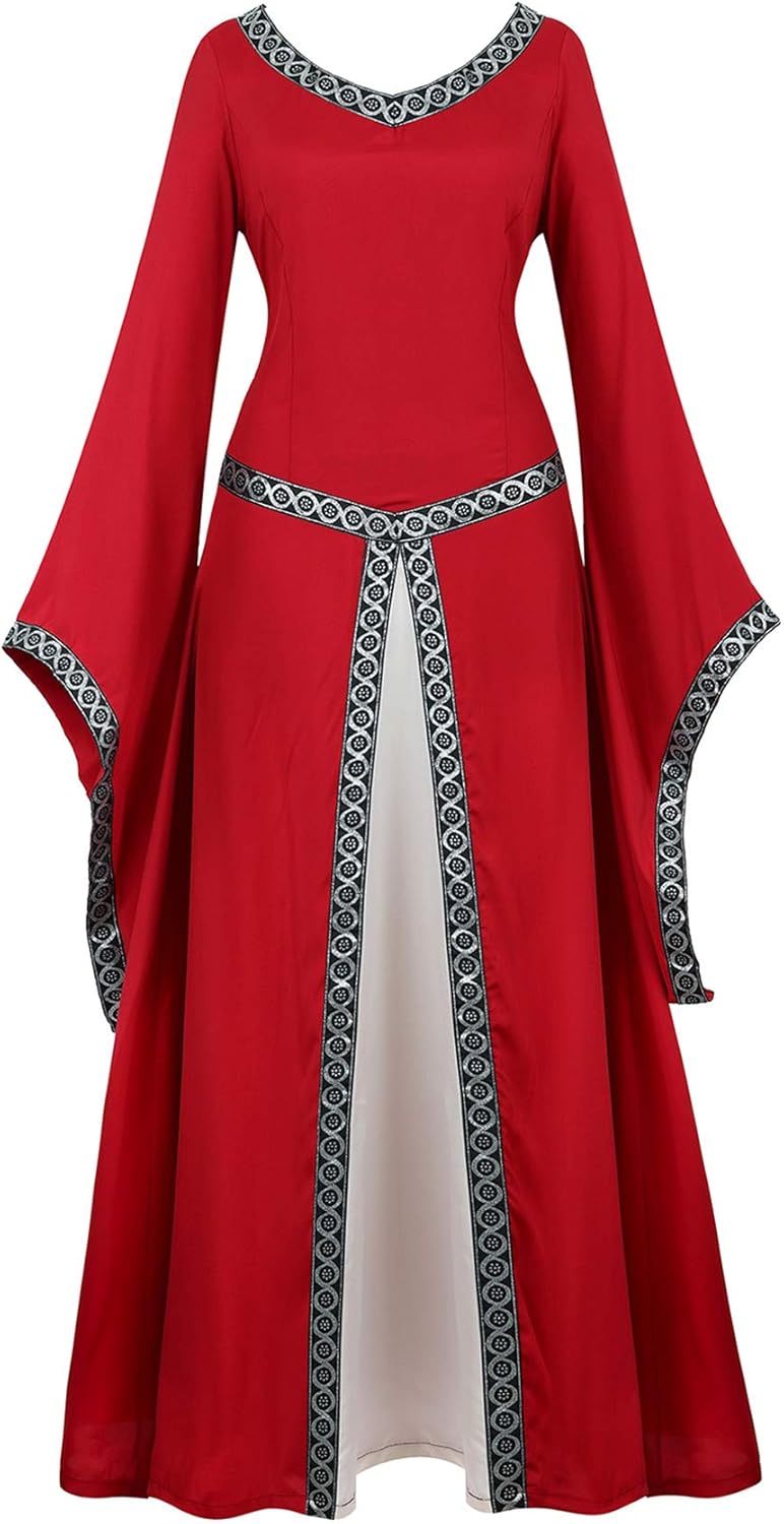 Lehauya Womens Renaissance Costumes Medieval Irish Dress Victorian Retro Gown Cosplay Long Dress