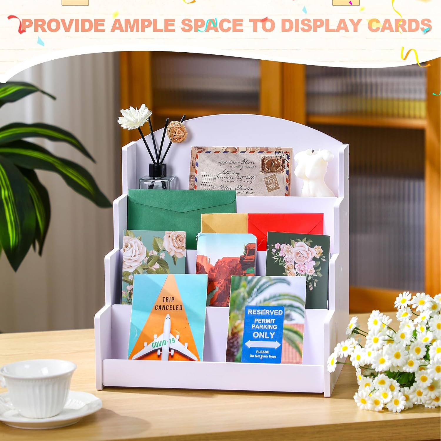 2 Pack 4-tiered Greeting Card Display Stand Bookmark Organizer Display Multi Purpose PVC Displaying Rack for Stickers Postcard Love Note Vendors Booth Brochure (13.2 x 12 x 10.2 Inch,White)