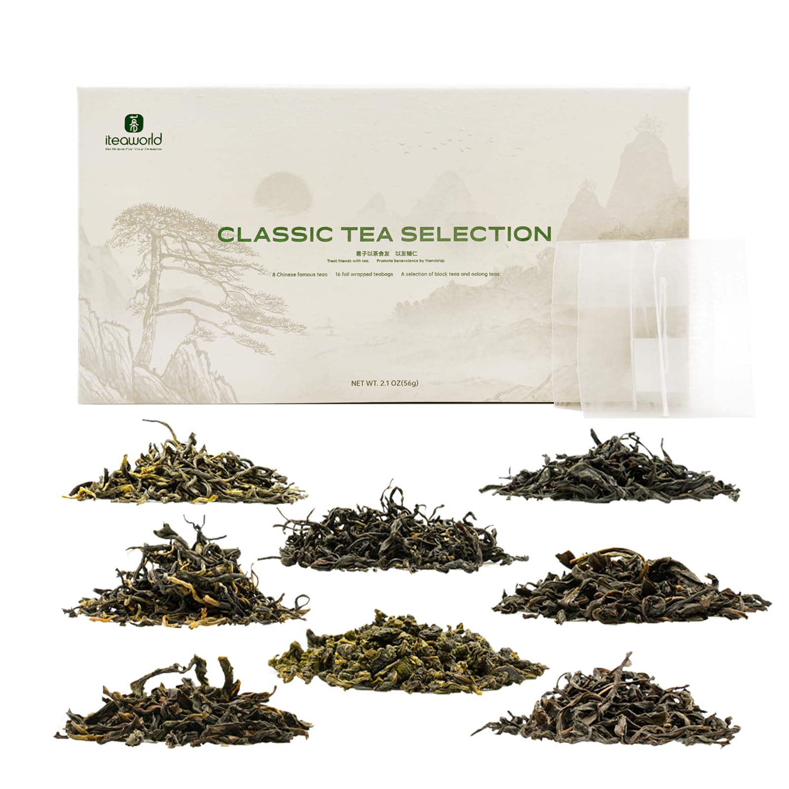 iTeaworld Loose Leaf Chinese Tea Sampler, 8 sabores de té Oolong suelto y té negro con cafeína media, té de alta montaña, sin azúcar, saludable, 56g