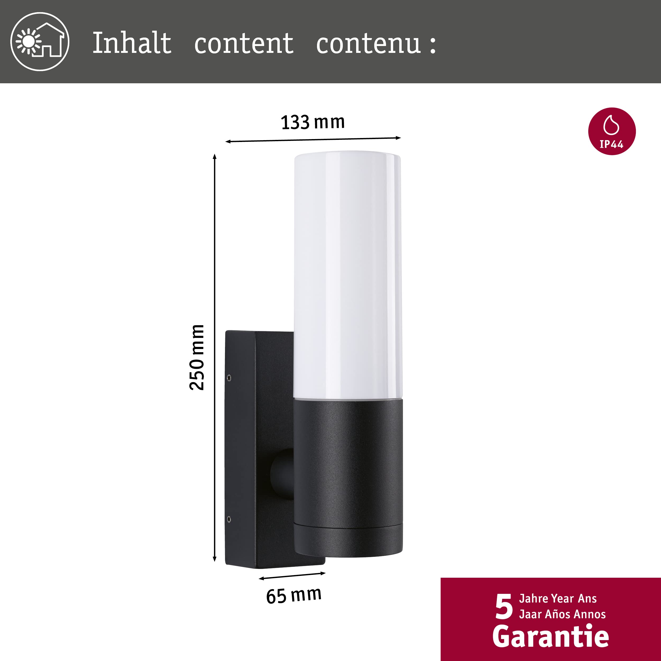 Paulmann 94787 applique d'extérieur Tralia IP44 max. 10W 250 mm Anthracite aluminium E27 - Luminaire d'extérieur sans ampoule