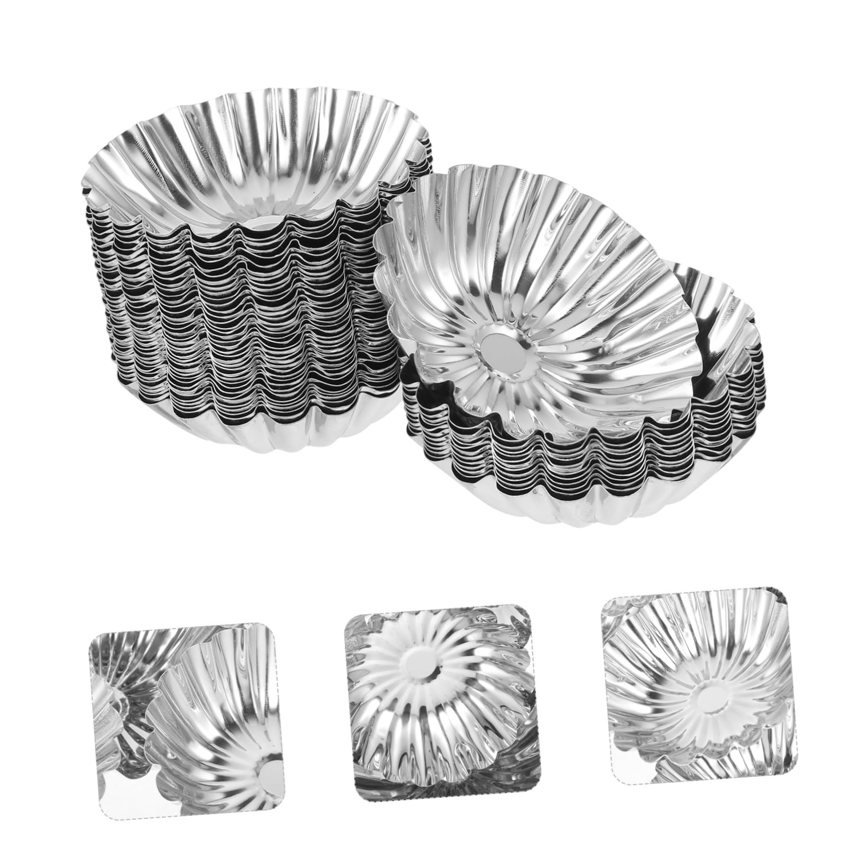 PRETYZOOM 50 Piezas Tartas de Huevo Inoxidable Reutilizables para Hornear Puddings Muffins y Tartas Decorativas