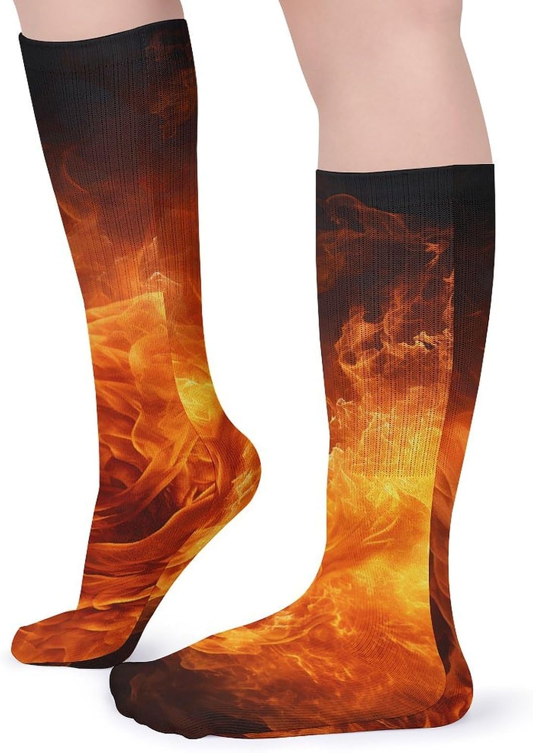 Breathable Crew Sock, Moisture Wicking, Athletic Calf Socks, Cozy | Roaring Flame Compression Socks for Women Men, Lightweight High Work Socks for Business, Casual