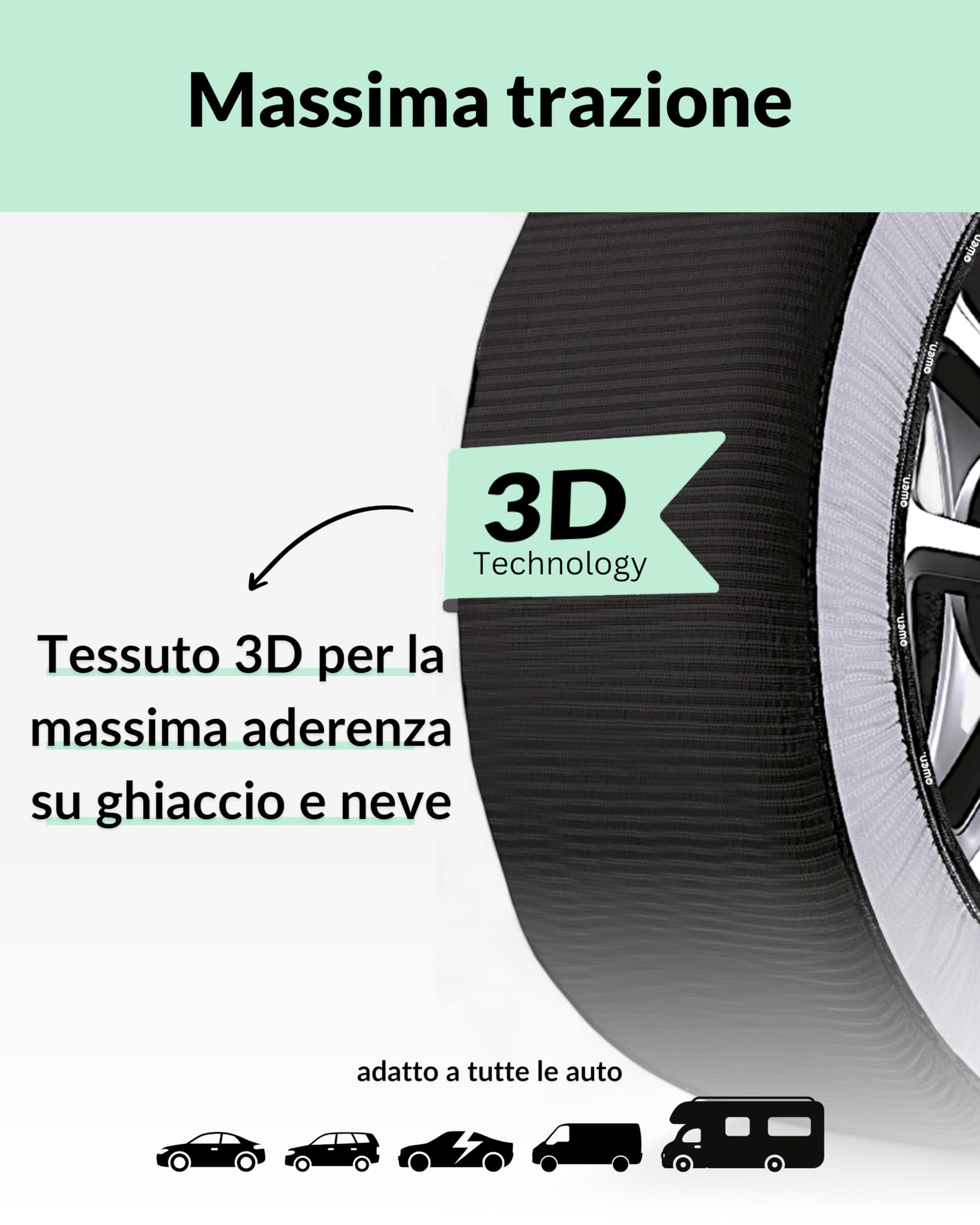 OWEN calze da neve XS-XXL | Certificato EN 16662-1 | Omologate Italia | Protezione cerchioni | Tessuto 3D antiscivolo | Compatibile ABS/ESP | Polipropilene resistente | Set 2 pezzi | Facili da montare