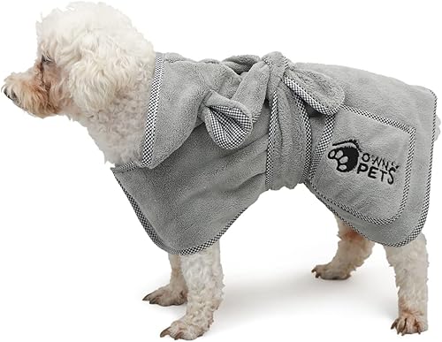 Ownpets Toalla de baño para perro, abrigo de secado suave súper absorbente con tapa y bolsillo para baño y viajes a la playa, secado rápido y